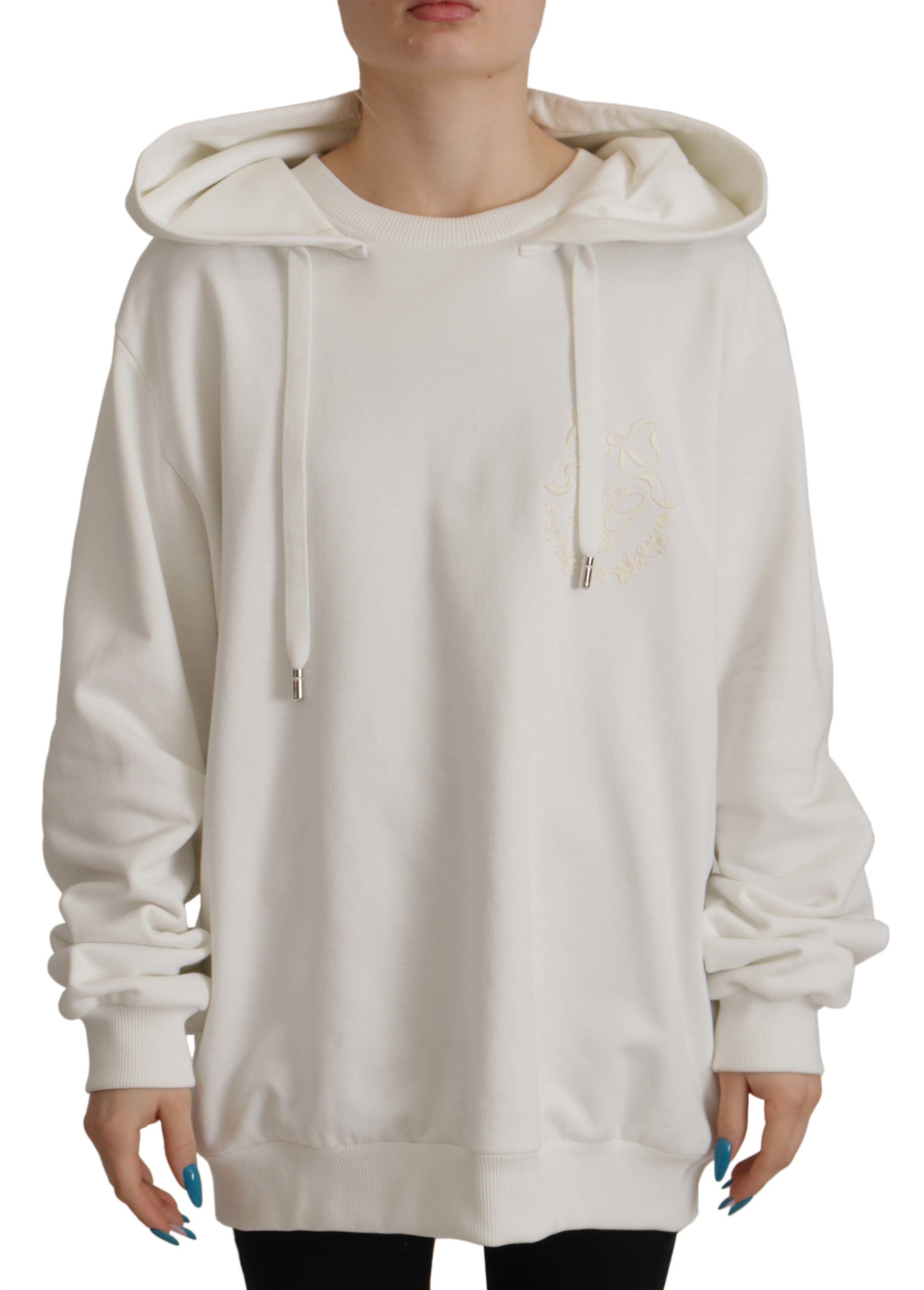 White Dolce & Gabbana White Hoodie Pullover Embroidered Sweater