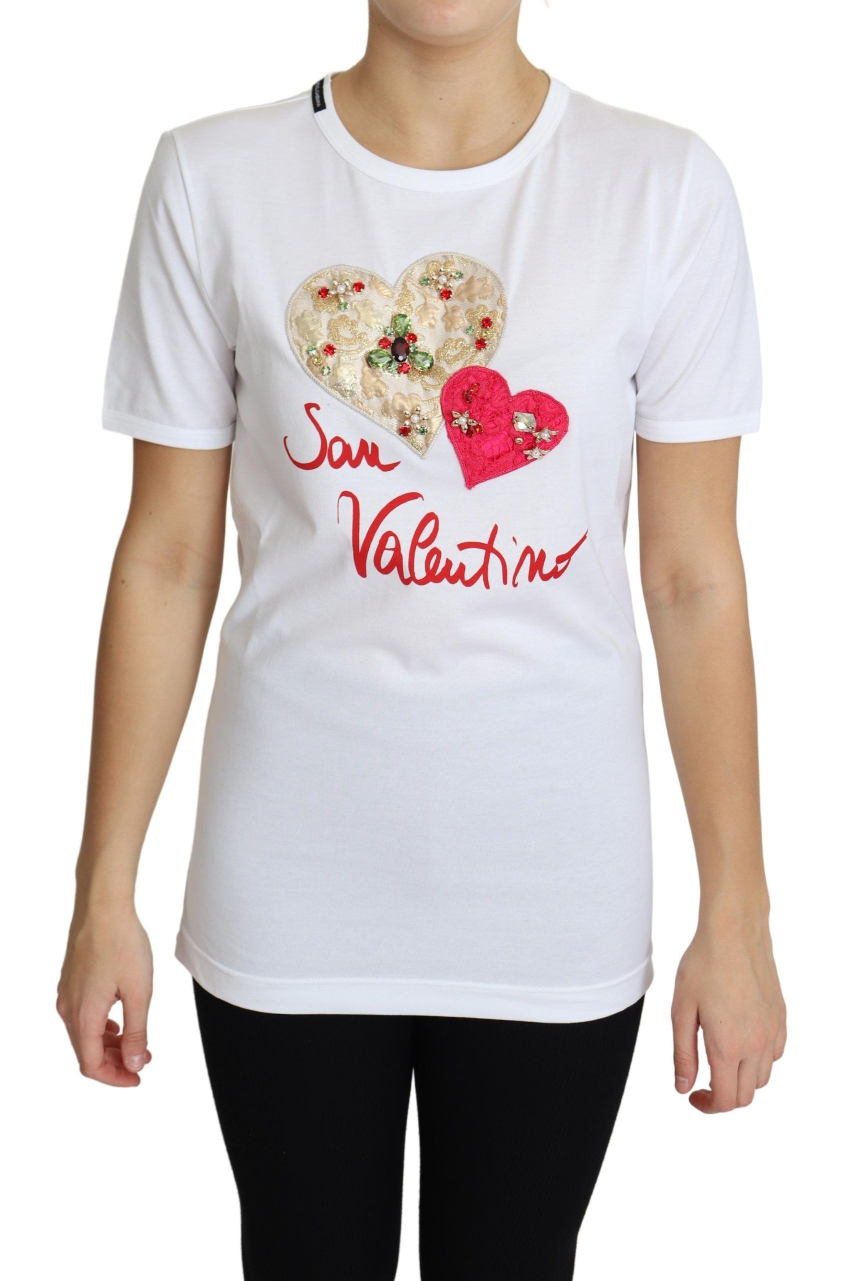 White Dolce & Gabbana White San Valentino Heart Crystals T-shirt Top