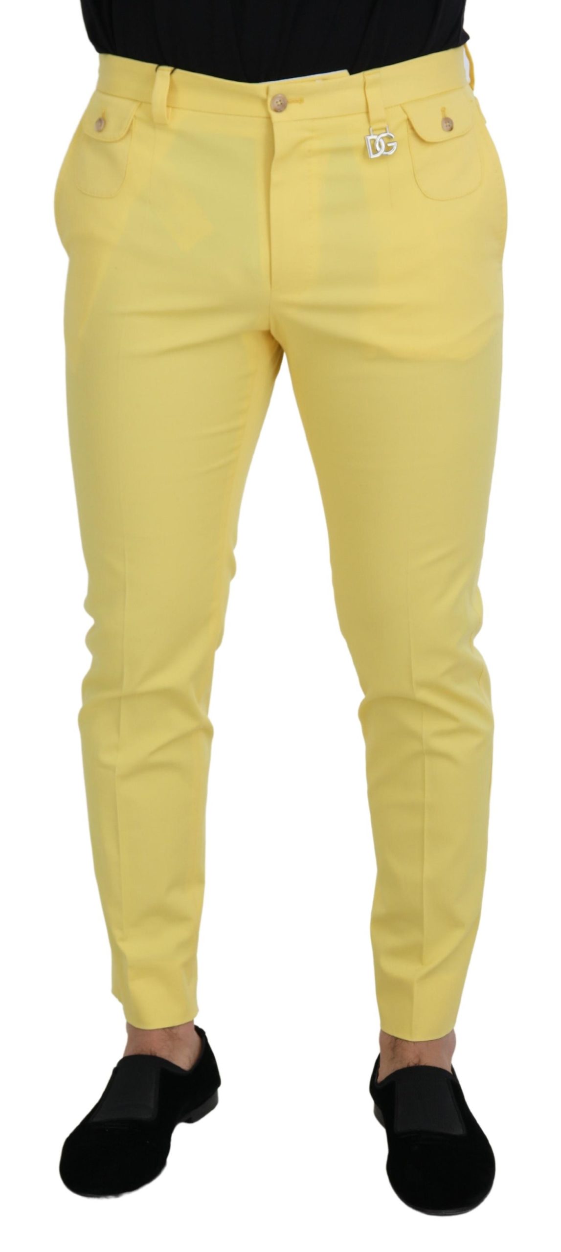 Yellow Dolce & Gabbana Yellow Cotton Slim Fit Men Pants