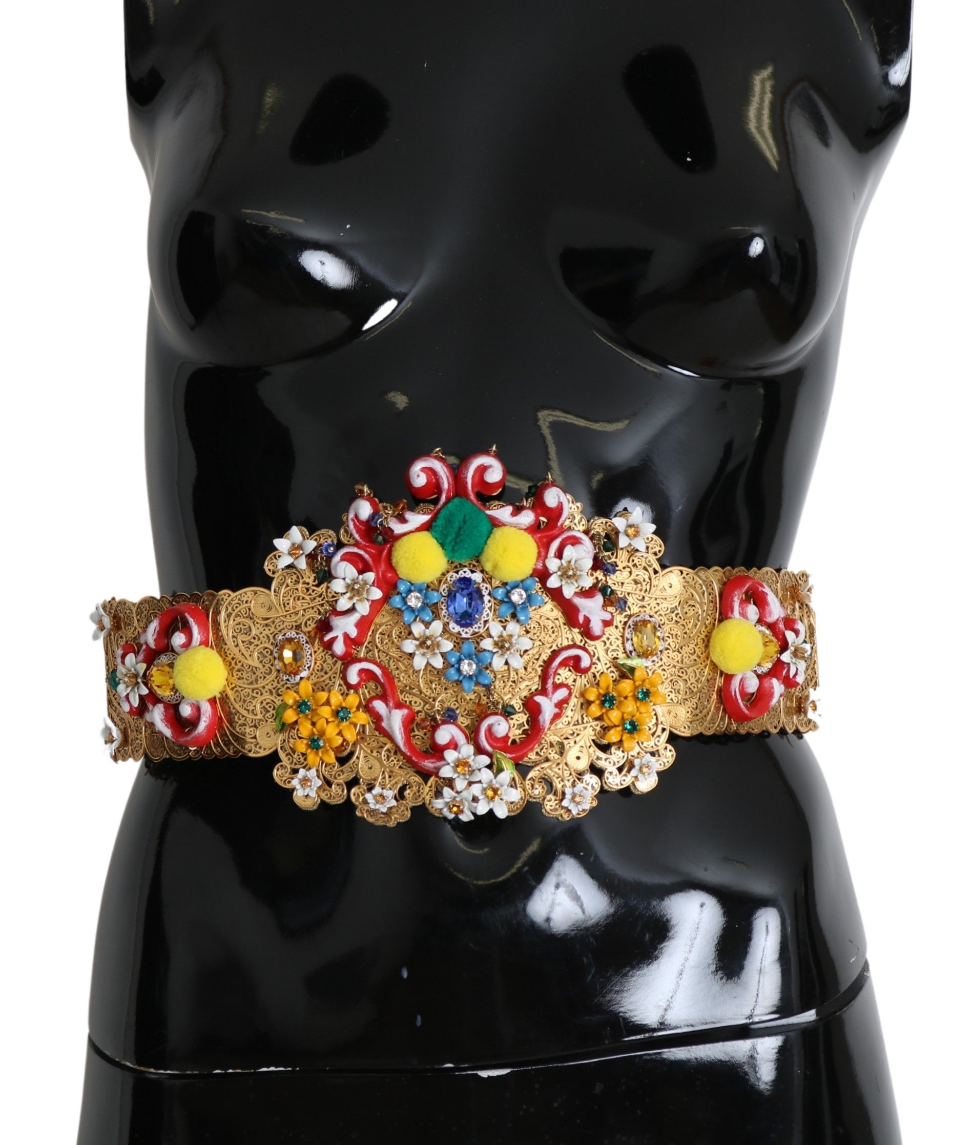 Gold Dolce & Gabbana multicolor Embellished Floral Crystal Wide Waist Belt