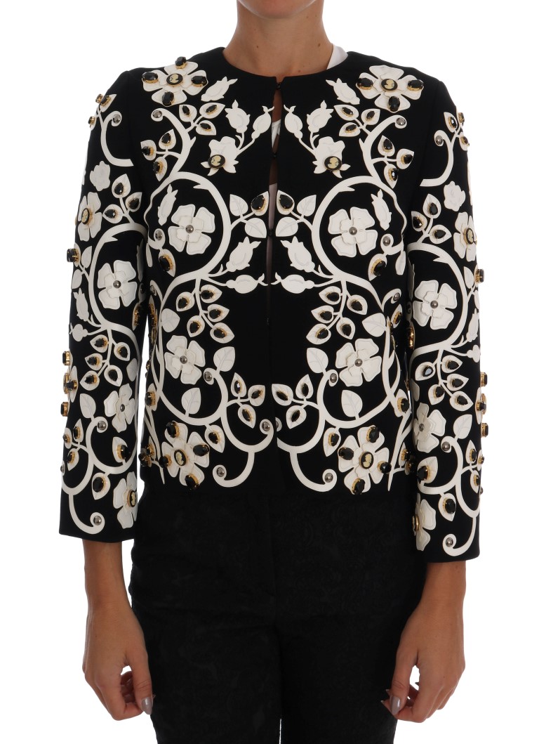 Black/White Dolce & Gabbana Black Baroque Floral Crystal Jacket