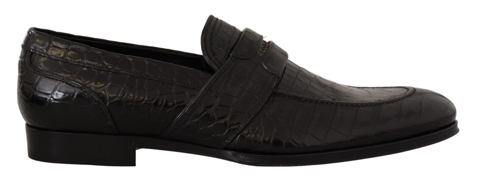 Black Dolce & Gabbana Black Crocodile Leather Slip On Moccasin Shoes