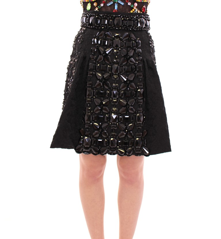 Black Dolce & Gabbana Black Crystal Handmade Above Knee Skirt