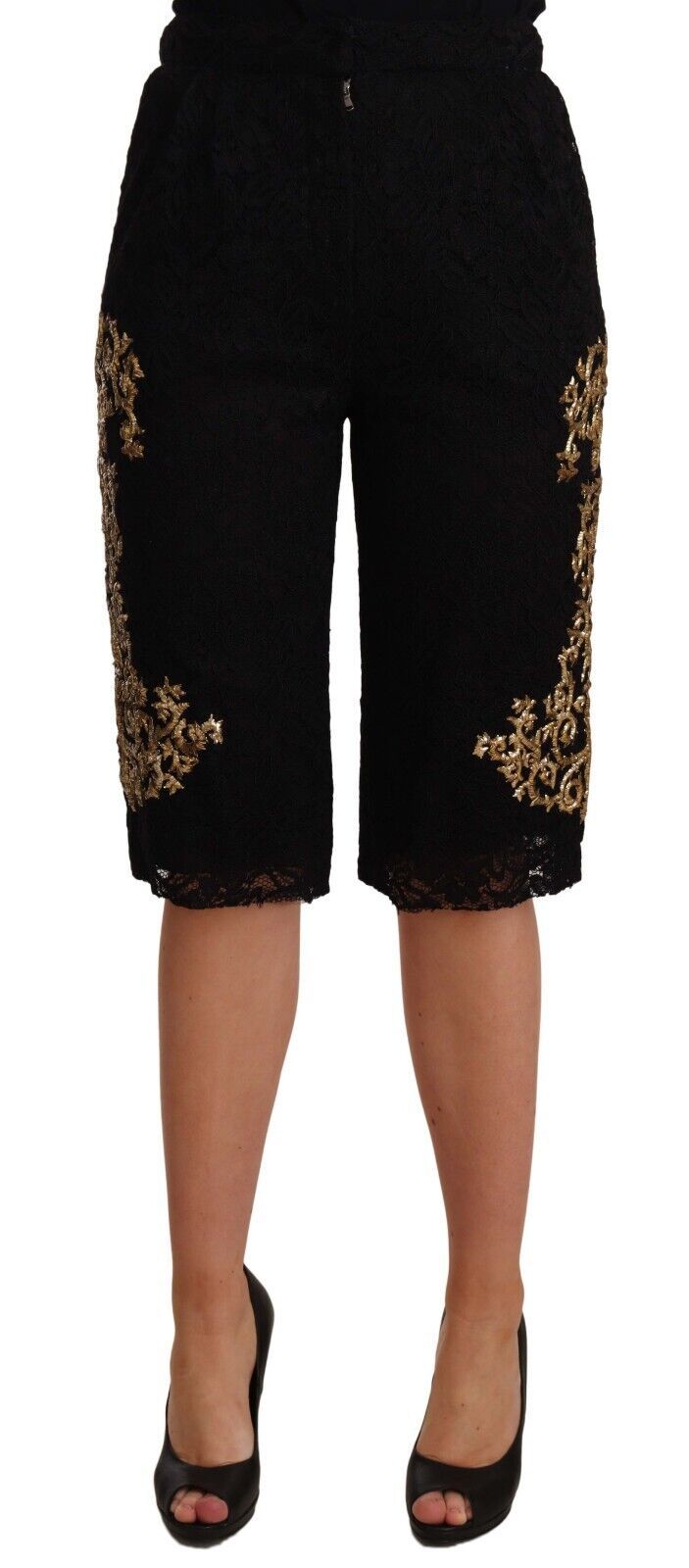 Black Dolce & Gabbana Black Lace Gold Baroque SPECIAL PIECE Shorts