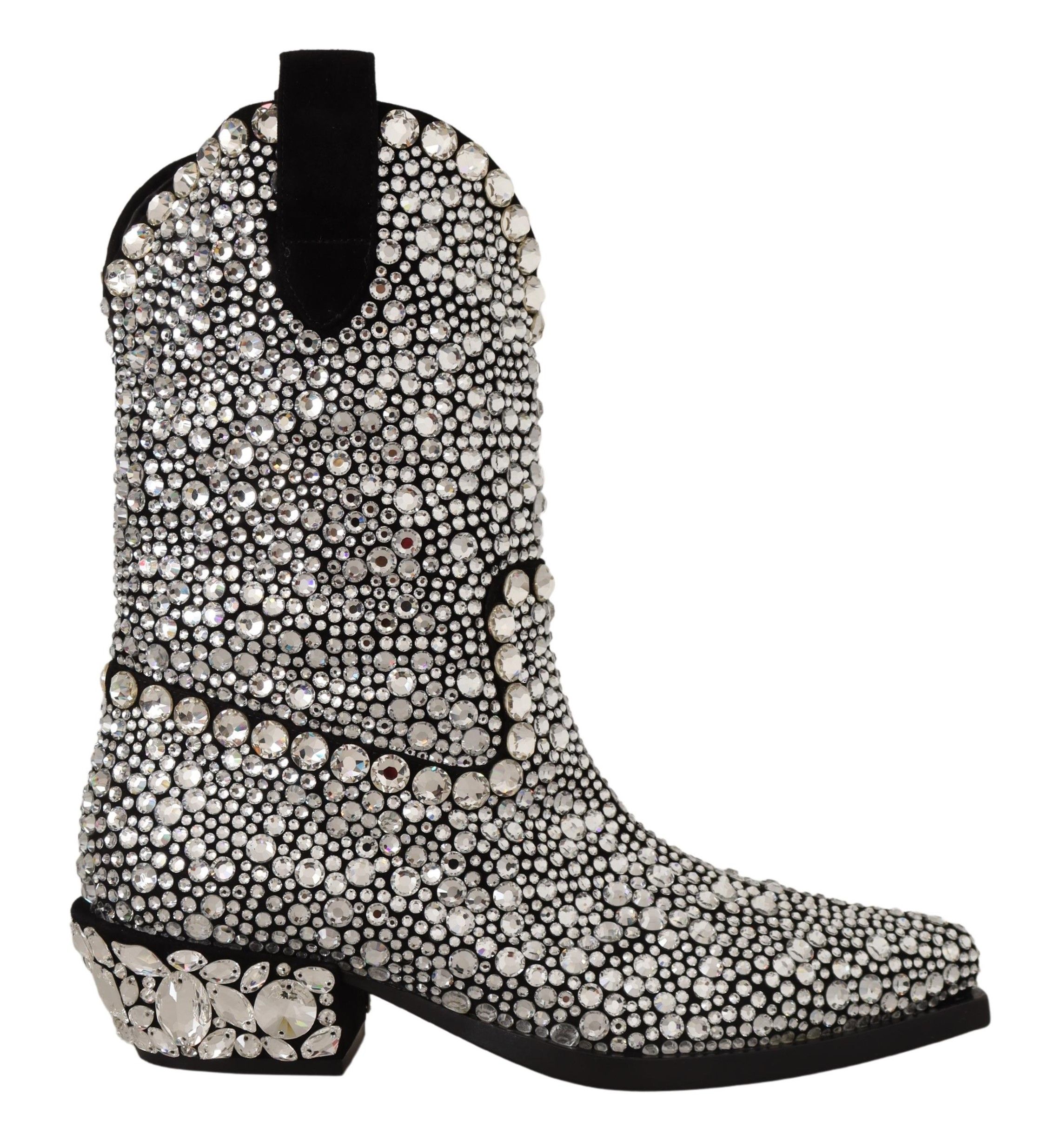 Black Dolce & Gabbana Black Suede Strass Crystal Cowgirl Boots EU35/US4.5