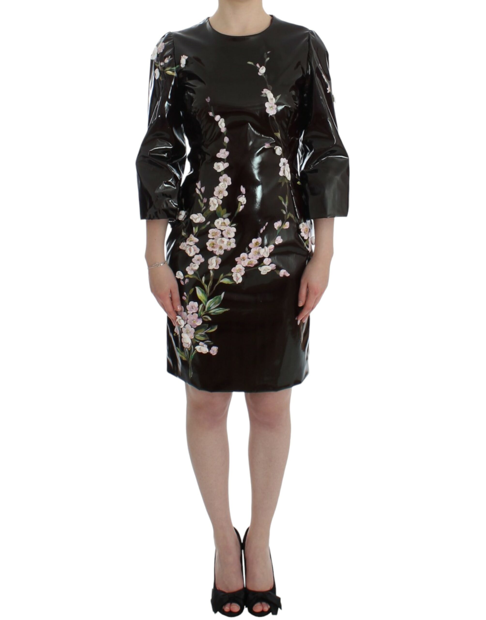 Black Dolce & Gabbana Black floral 3/4 Sleeve sheath dress