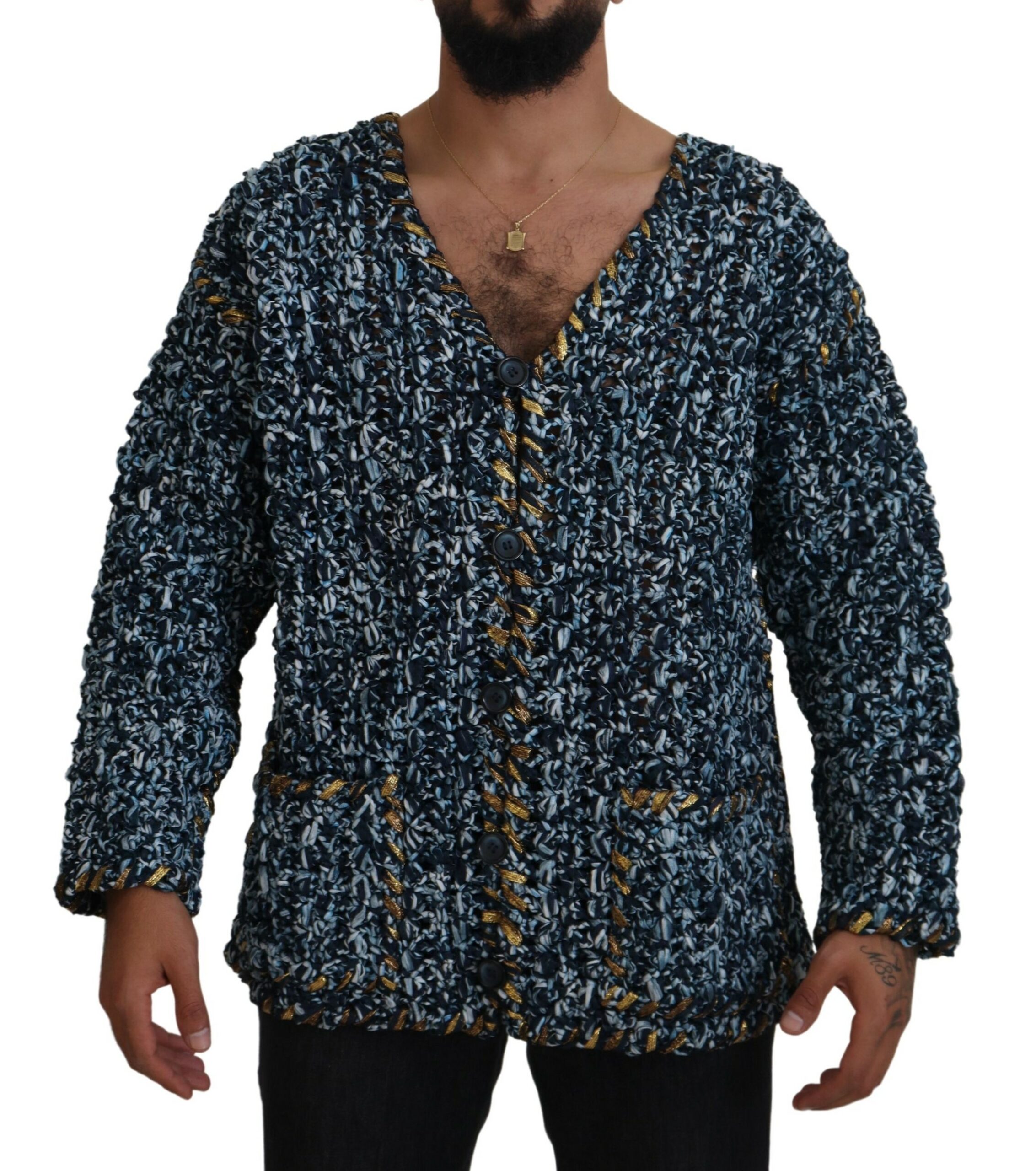 Blue Dolce & Gabbana Blue Button Cardigan Fatto A Mano Sweater