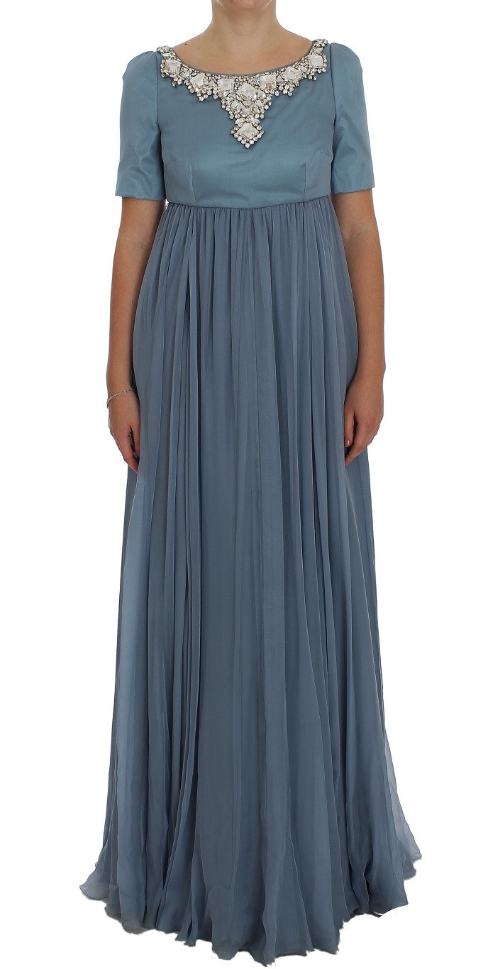 Blue Dolce & Gabbana Blue Silk Crystal Sheath Gown Ball Dress