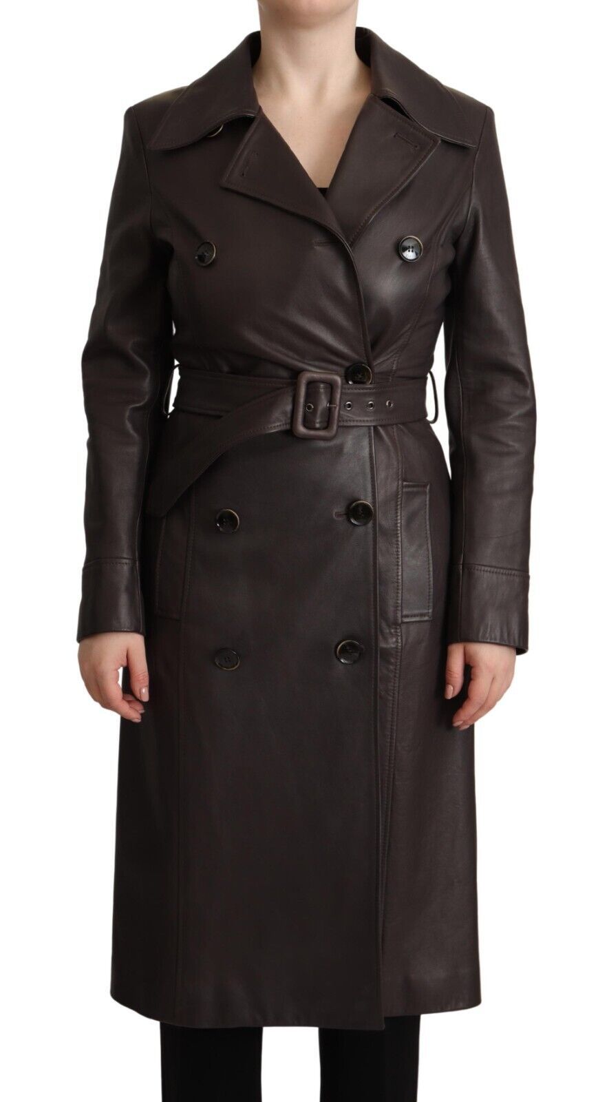 Brown Dolce & Gabbana Dark Brown Leather Long Sleeves Belted Jacket
