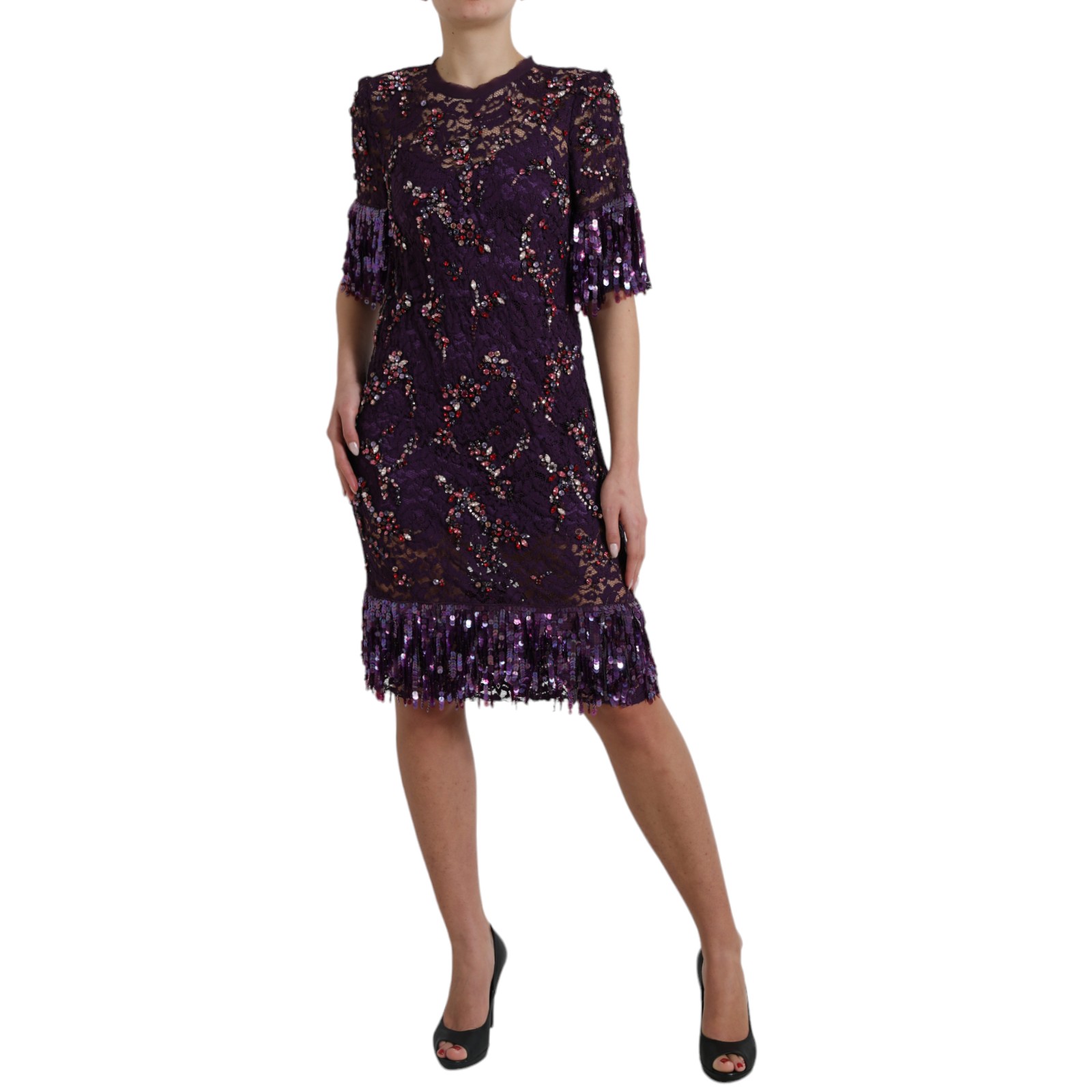 Purple Dolce & Gabbana Purple floral lace crystal embedded dress