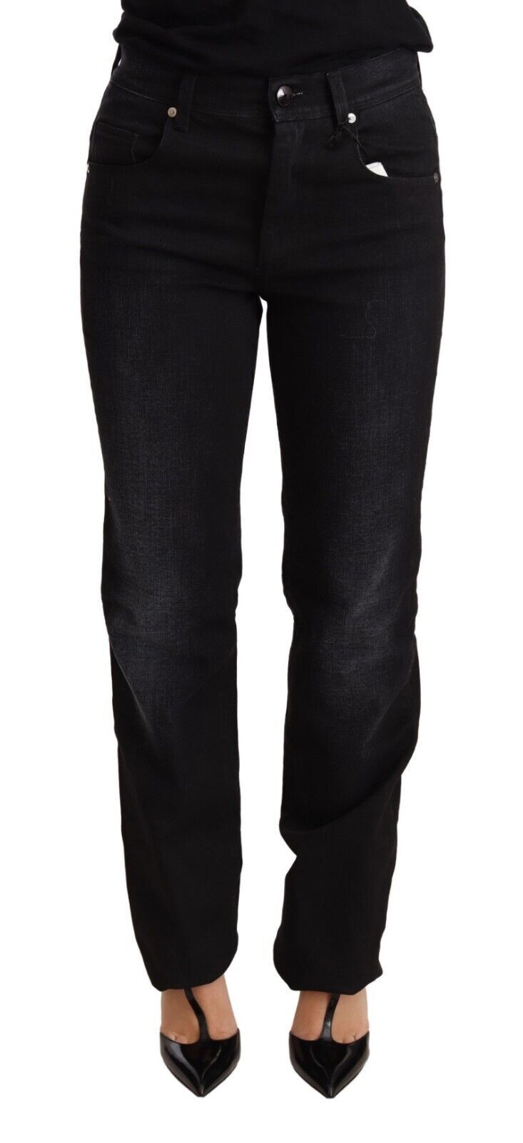 Black Ermanno Scervino Black Washed Straight Denim Trouser Cotton Jeans