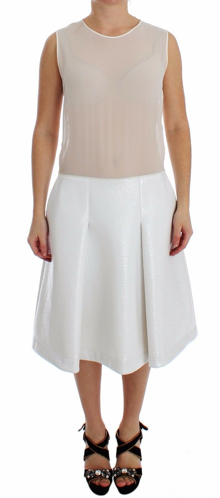 White Koonhor White Pleated Bottom Tank Sheath Transparent Dress