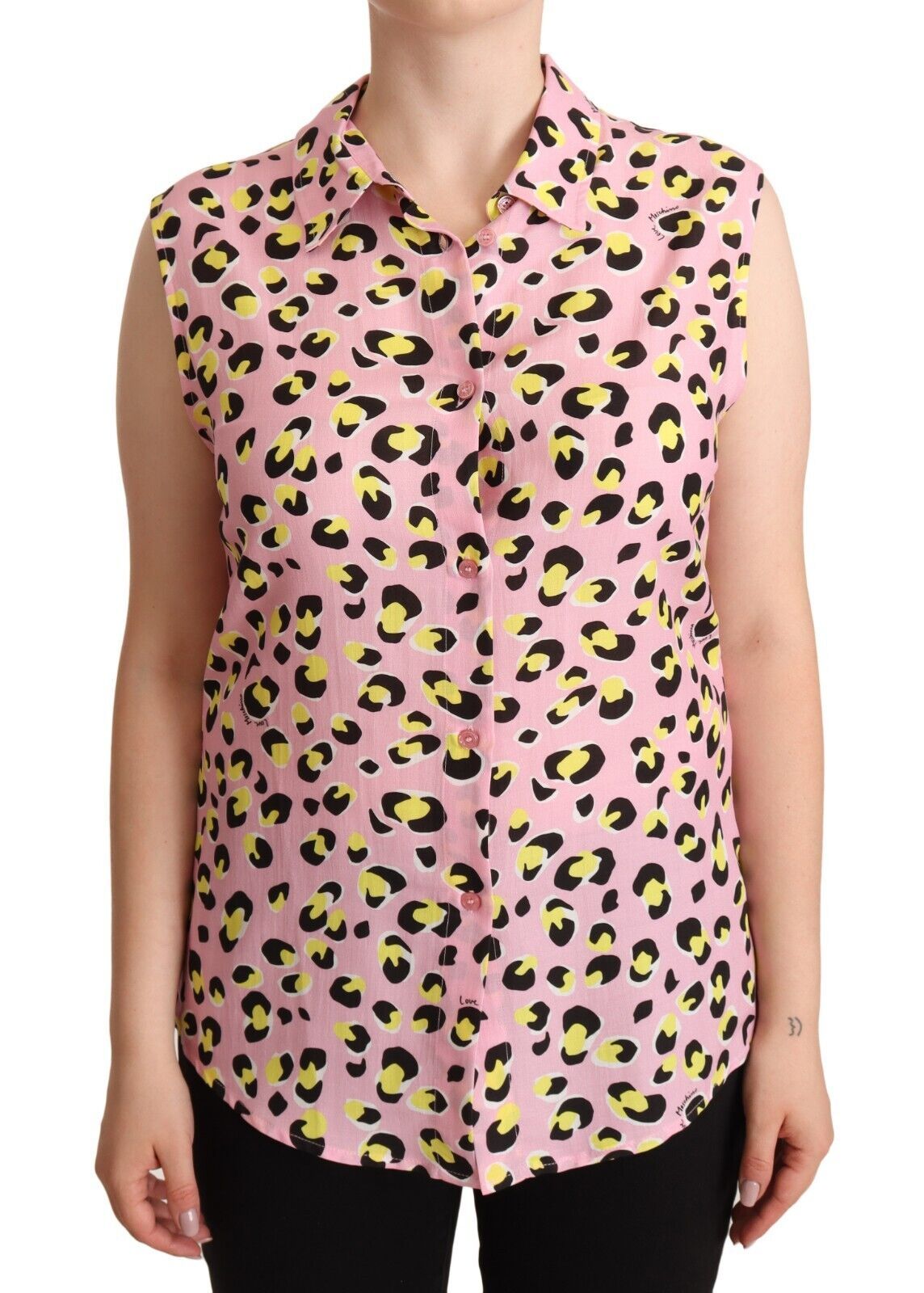 Pink Love Moschino Pink Leopard Print Sleeveless Collared Polo Top