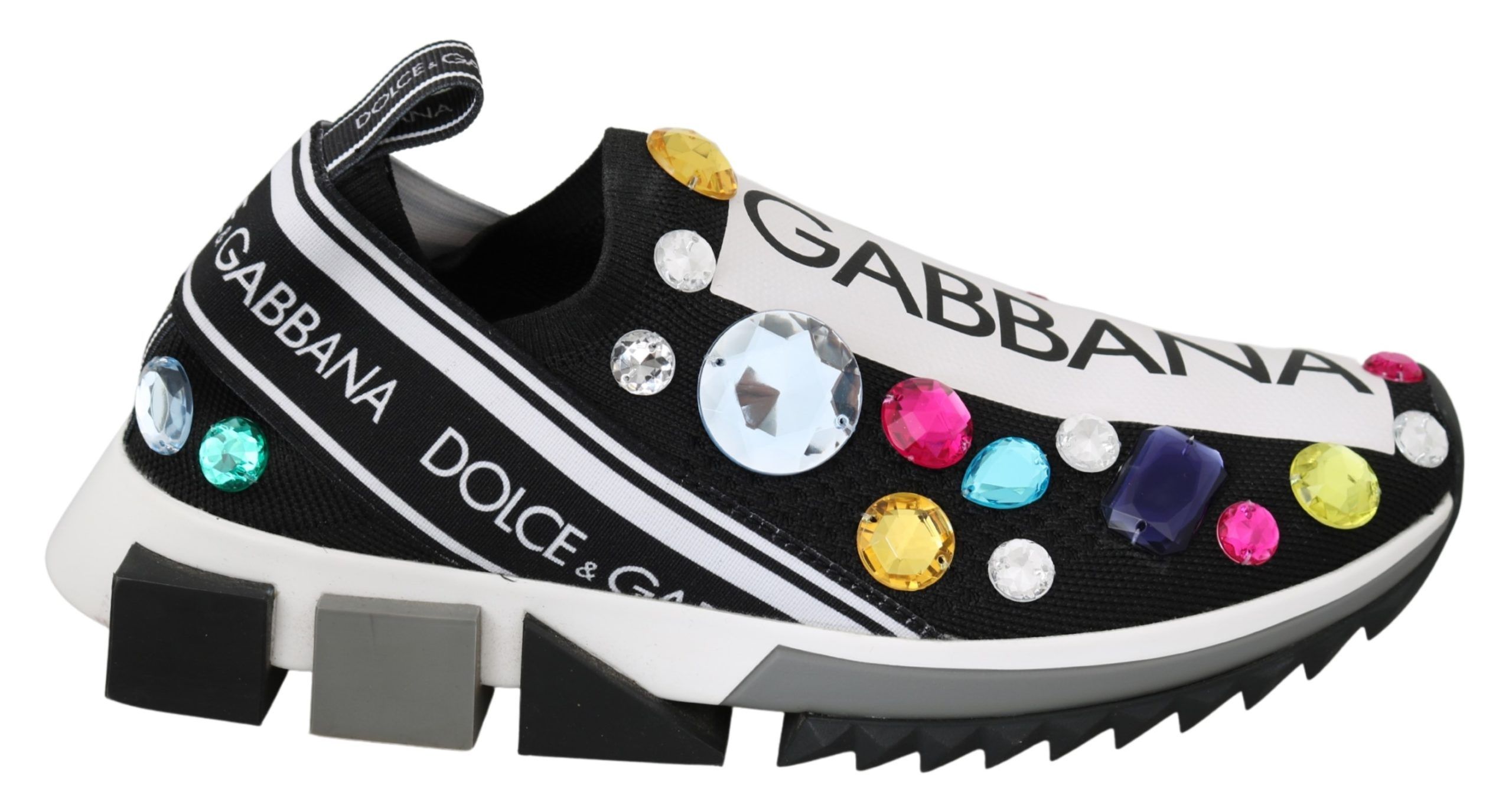 Dolce & Gabbana Black Multicolor Crystal Sneakers Shoes EU35/US4.5