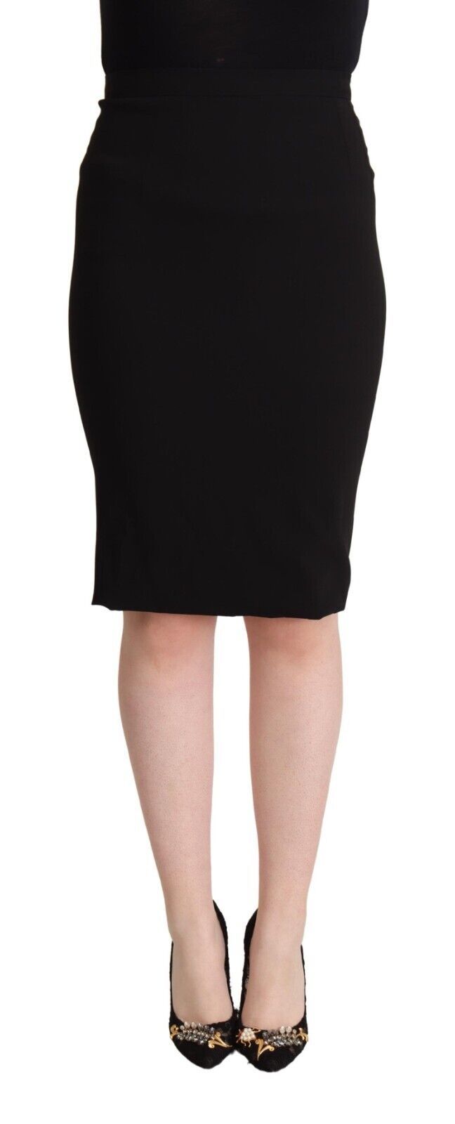 Dolce & Gabbana Black High Waist Knee Length Pencil Cut Skirt IT38 2789687
