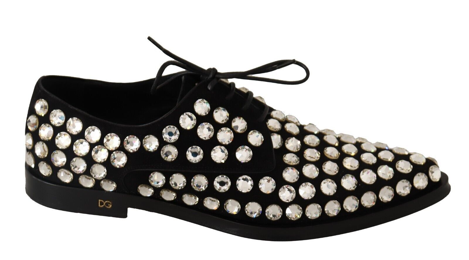 Black Dolce & Gabbana Black Leather Crystals Lace Up Formal Shoes EU39/US8.5