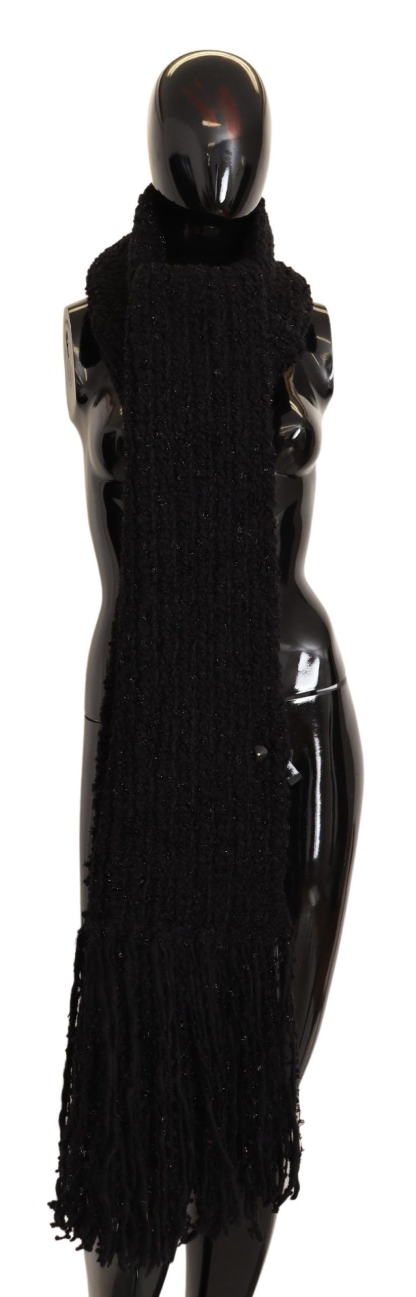 Black Dolce & Gabbana Black Virgin Wool Knitted Wrap Shawl Scarf