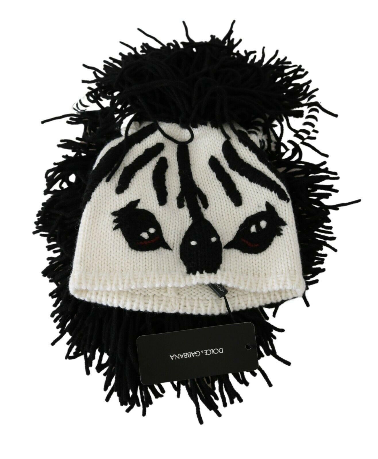 Dolce Gabbana Black and White Knitted Cashmere Beanie