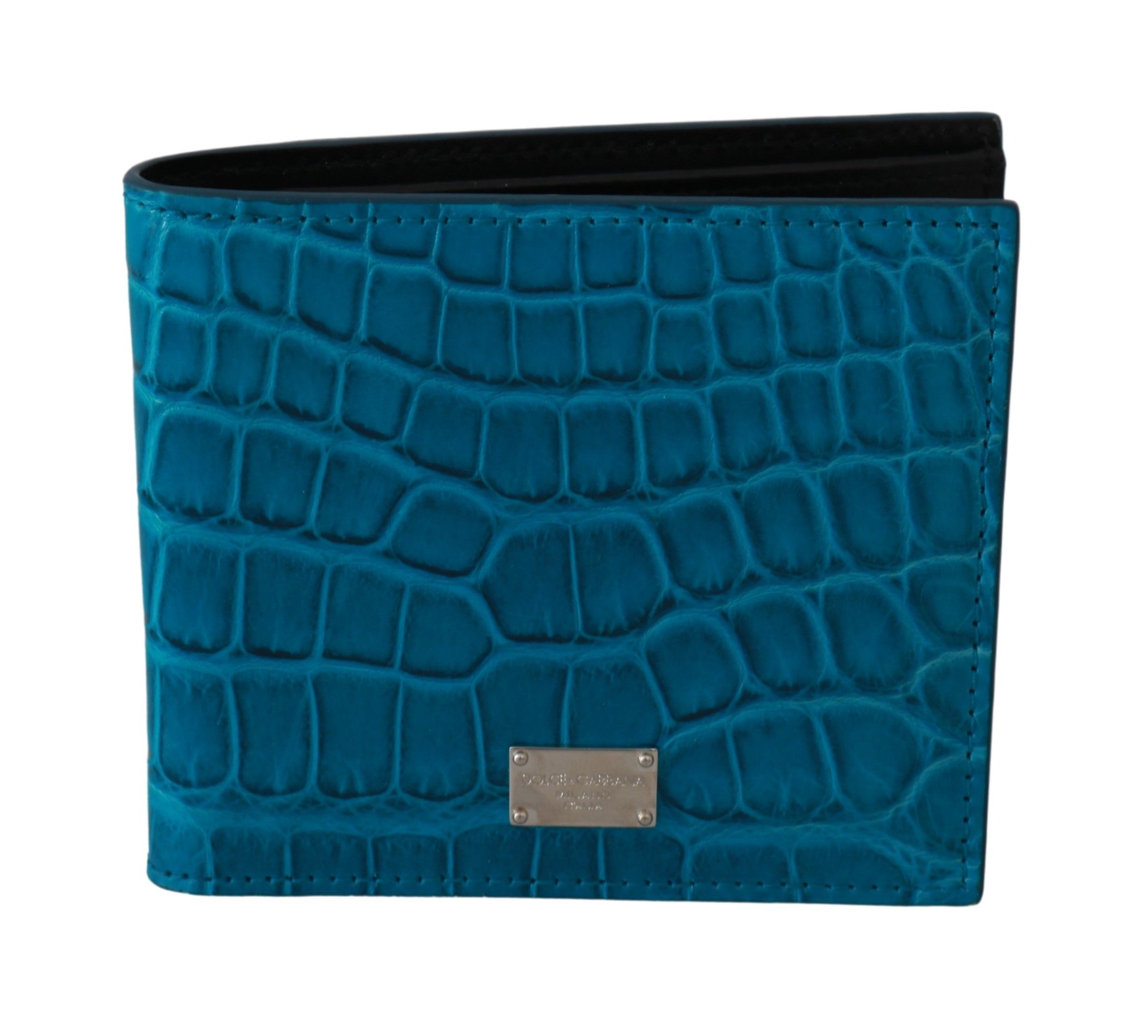 Blue Dolce & Gabbana Blue Alligator Pattern Leather Bifold Wallet