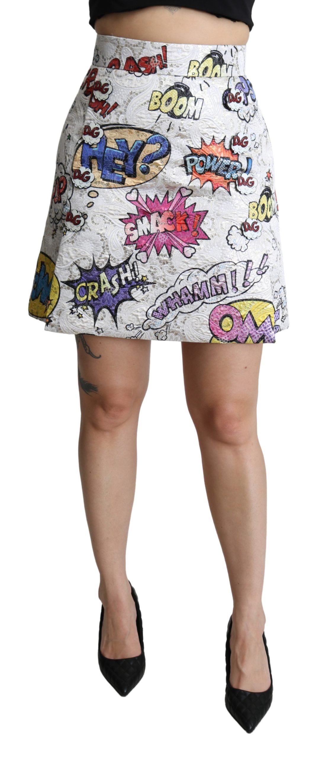 White Dolce & Gabbana Chic Cartoon Brocade Mini Skirt IT40|S