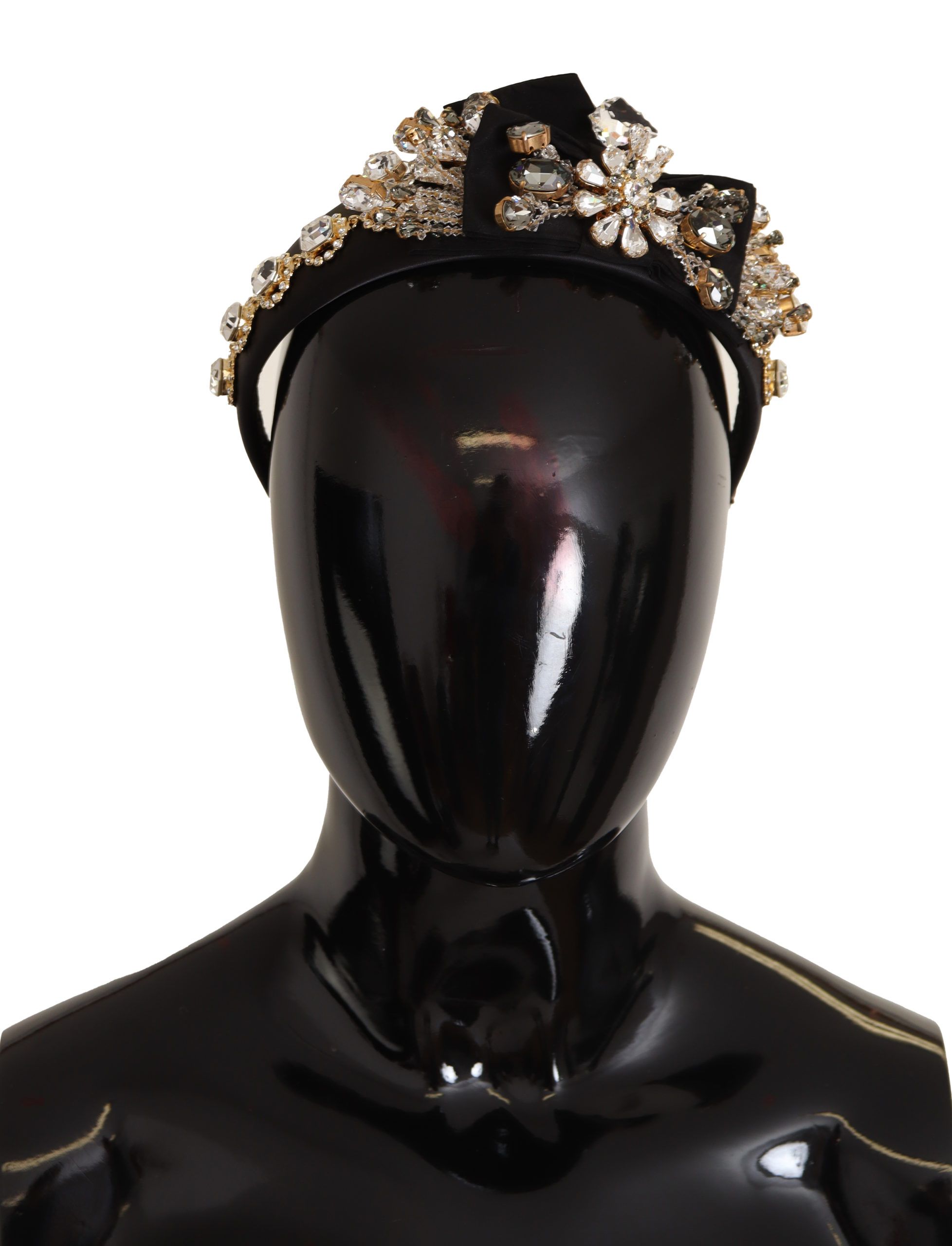 Gold Black Dolce & Gabbana Clear Crystal Embellished Silk Fiocco Diadem Headband