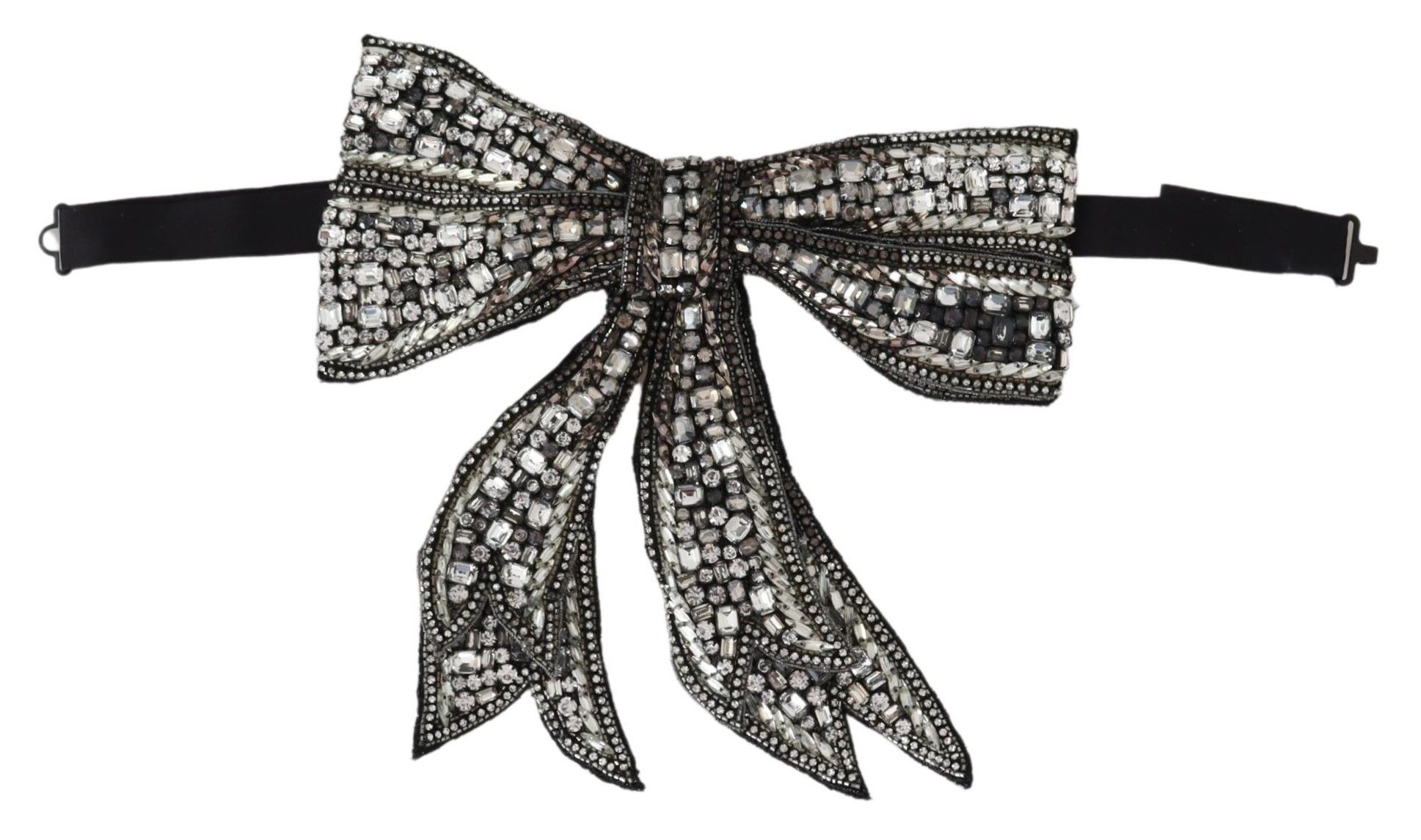 Silver Dolce & Gabbana Crystal-Embellished Silk Bowtie - Silver Elegance