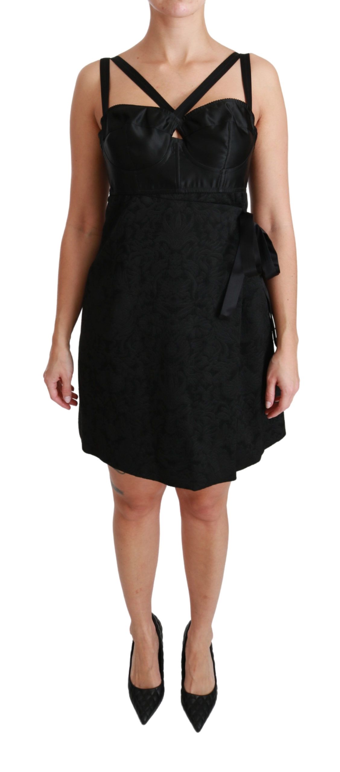 Dolce & Gabbana Black Stretch Satin Jacquard Mini Dress IT46 2784714