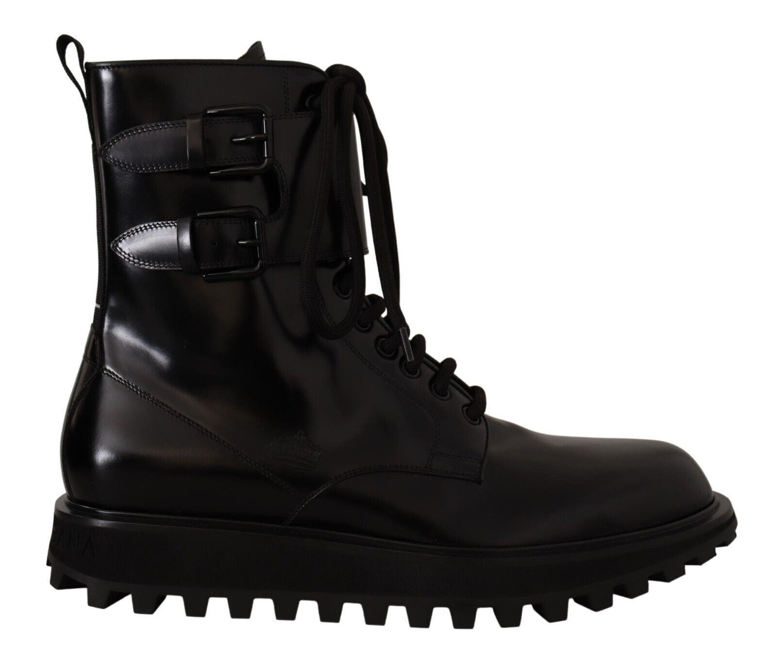 Dolce Gabbana Black Leather Combat Lace Up Mens Boots Shoes EU40US7