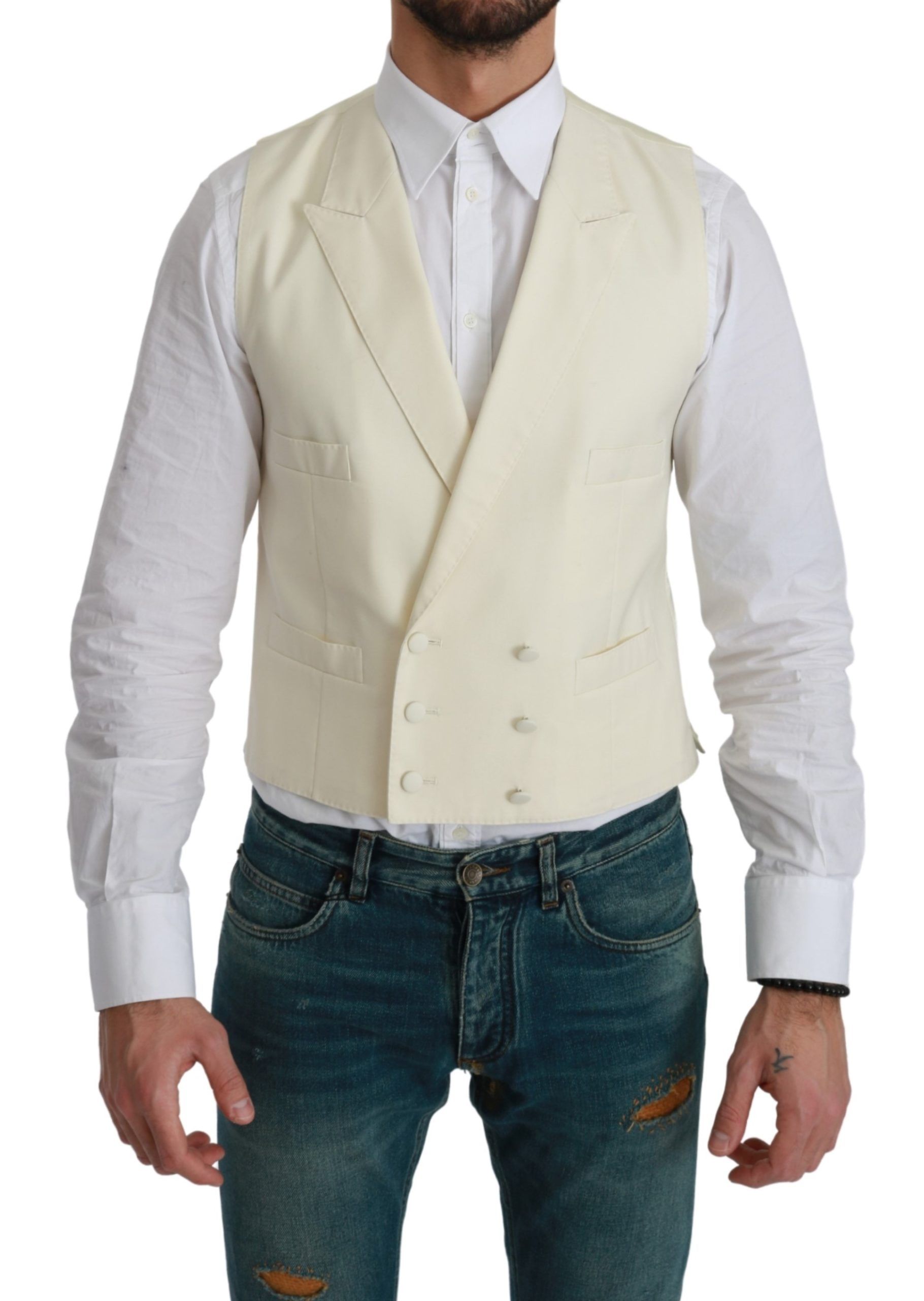 Dolce Gabbana White Waistcoat Formal Wool Vest IT52