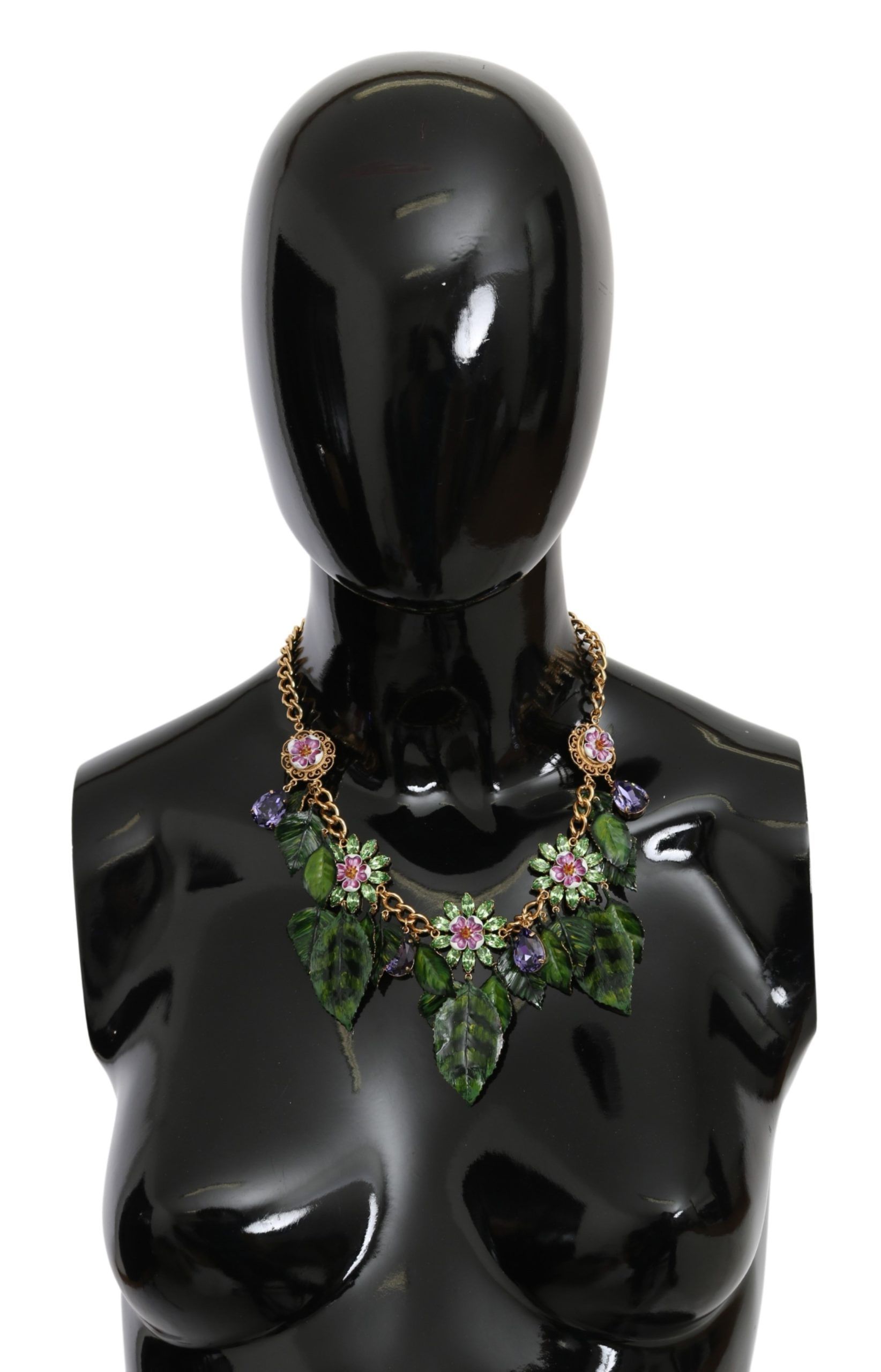 Gold Dolce & Gabbana Elegant Crystal Charms Leaves Pendant Necklace