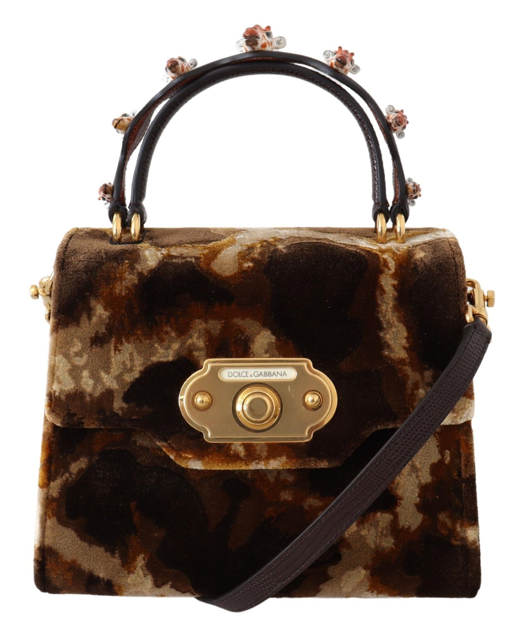 Brown Dolce & Gabbana Elegant Giraffe Pattern Welcome Bag with Gold Accents