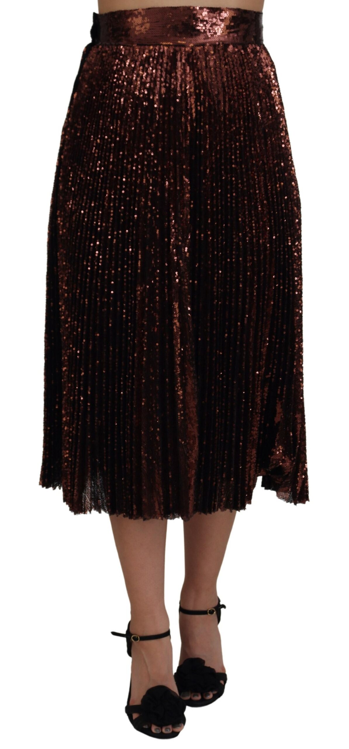 Bronze Dolce & Gabbana Elegant High Waist A-Line Midi Skirt IT44|L