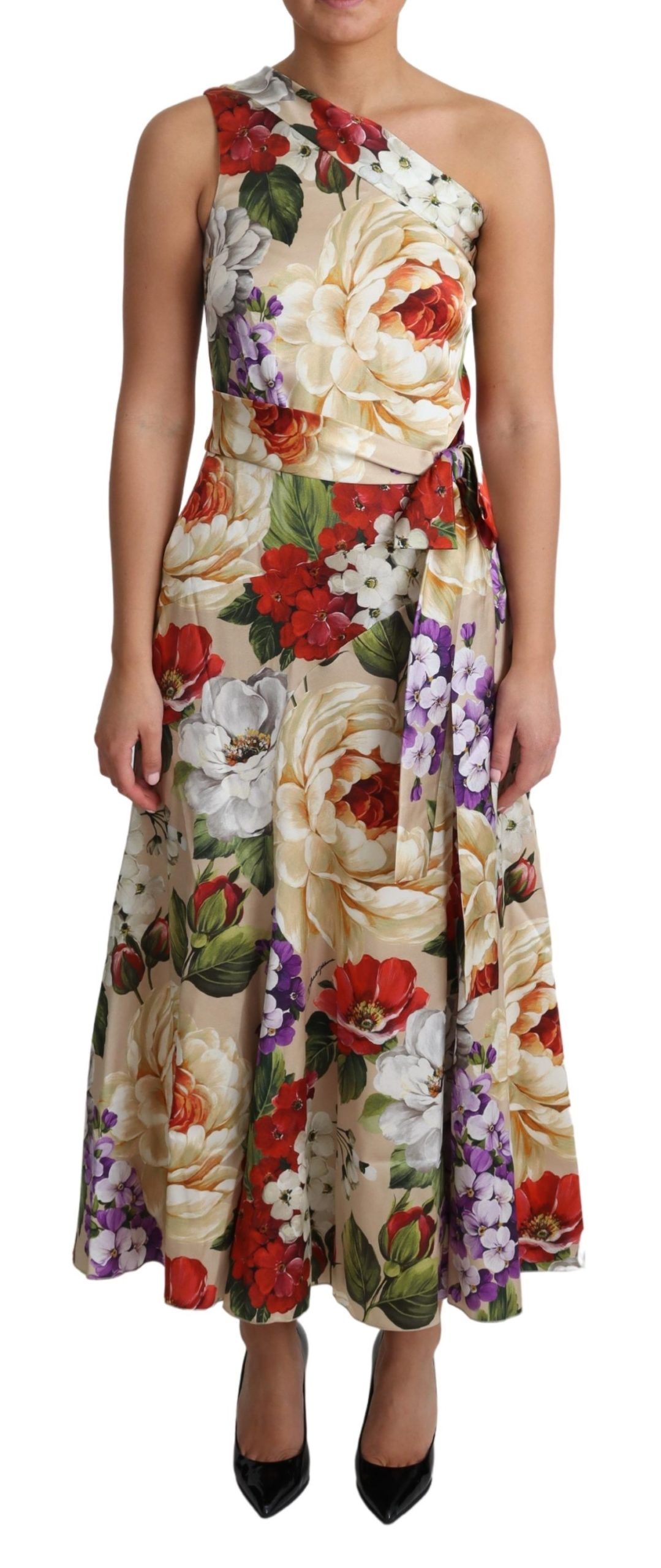 Dolce & Gabbana Print Silk Stretch One Shoulder Dress Floral IT42 2758685