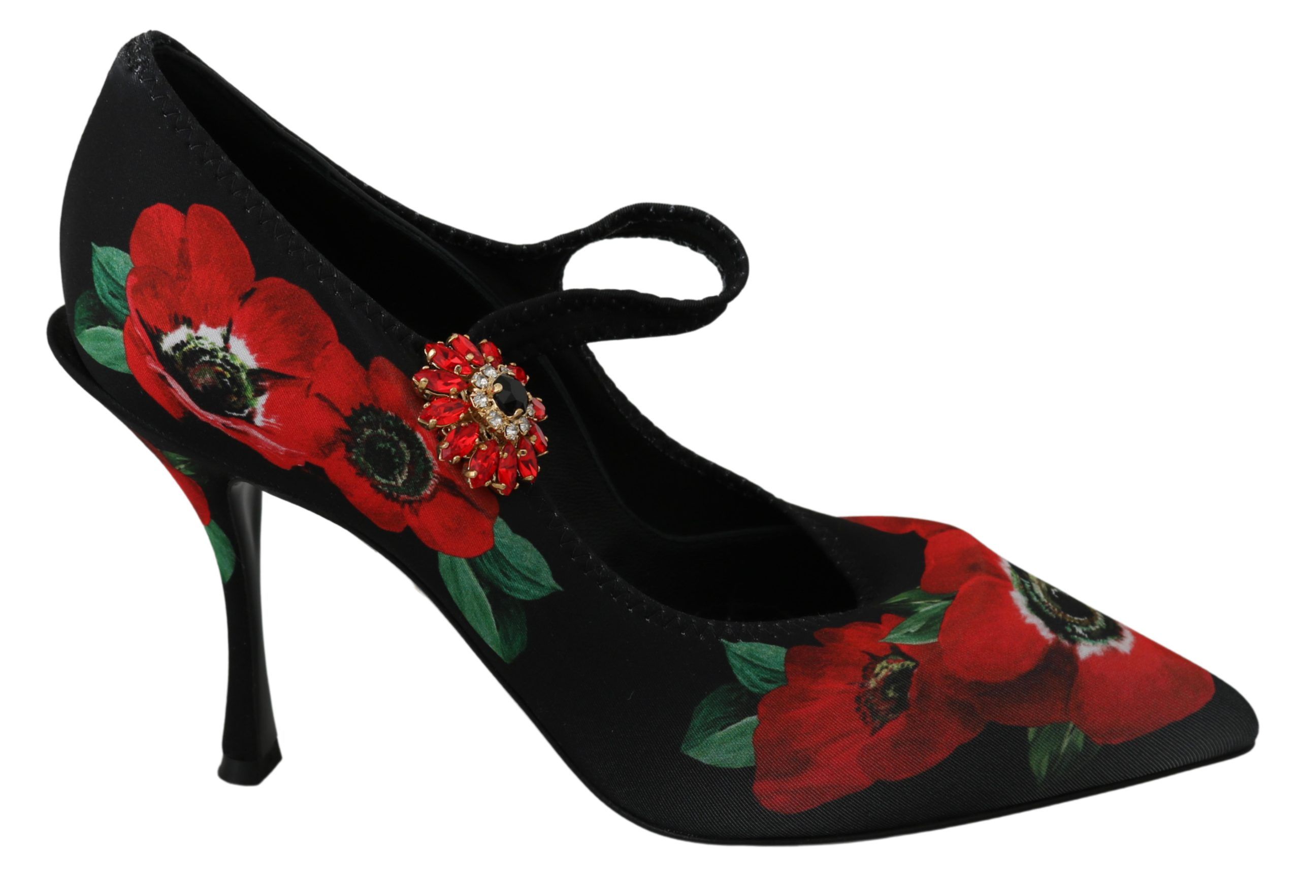 Red Dolce & Gabbana Floral Mary Janes Pumps with Crystal Detail EU35/US4.5