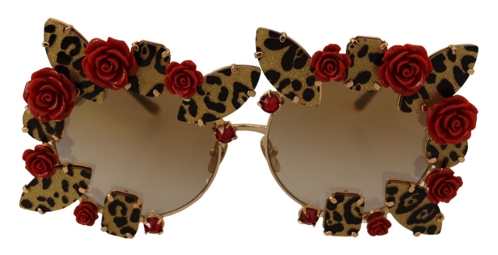 Gold Dolce & Gabbana Gold Metal Frame Roses Embellished Sunglasses