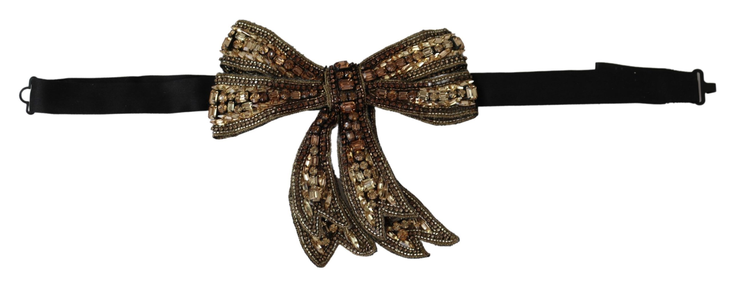 Gold Dolce & Gabbana Gold Tone Silk Rhinestone Embellished Women Bowtie
