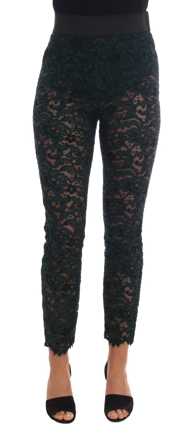Green Dolce & Gabbana High Waist Floral Lace Slim Trousers IT38|XS