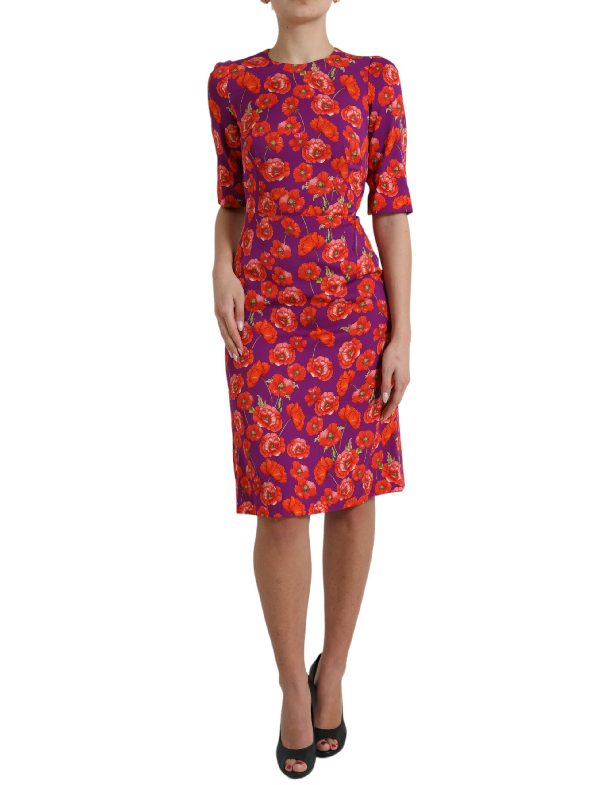 Multicolor Dolce & Gabbana Multicolor Floral Poppy Print Sheath Dress IT38 | XS