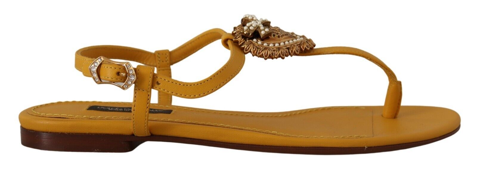 Yellow Dolce & Gabbana Mustard Leather Devotion Flats Sandals Shoes EU35/US4.5