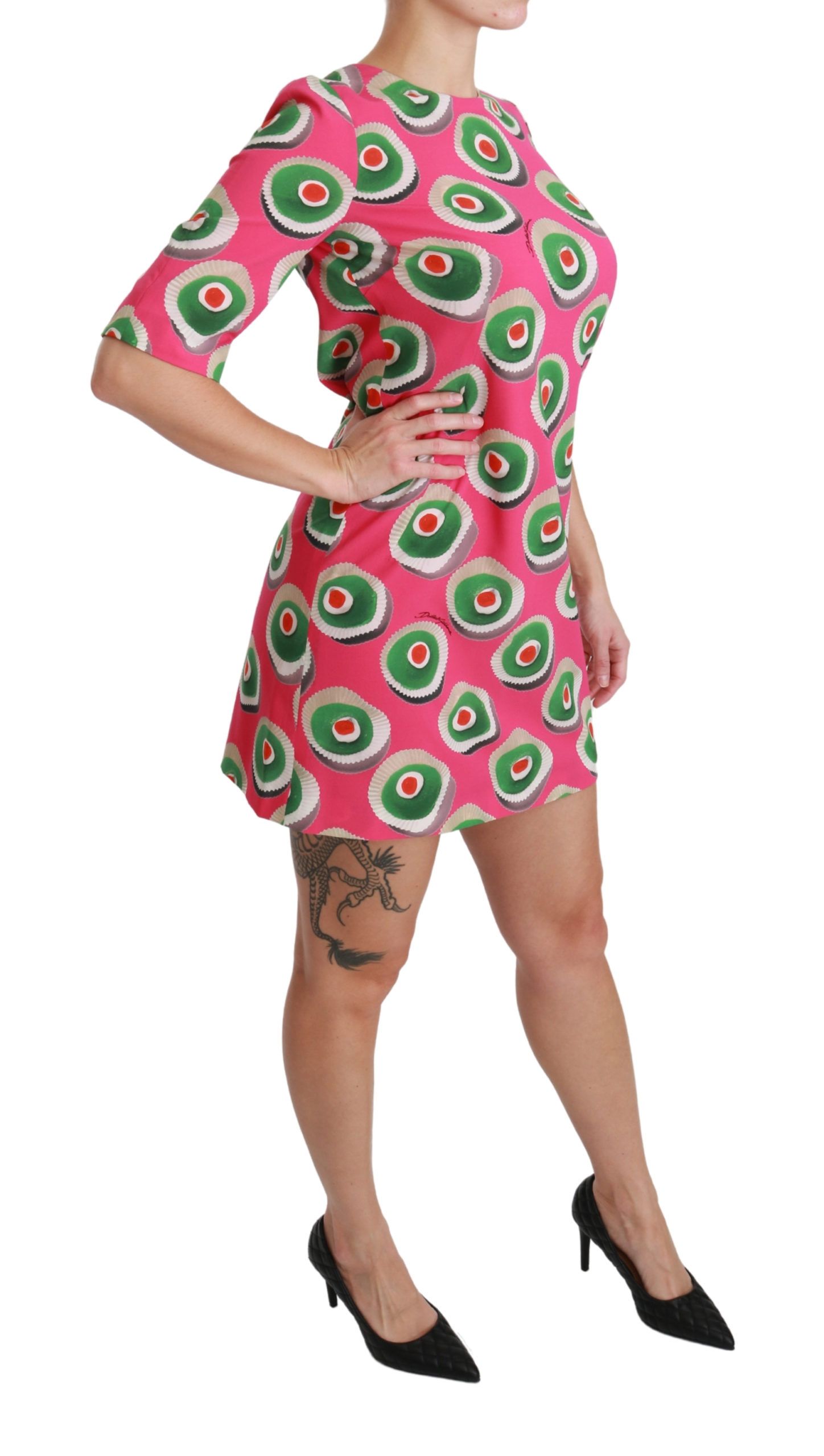 Dolce & Gabbana Pink Silk Cup Cake Shift Stretch Dress IT38 2797206