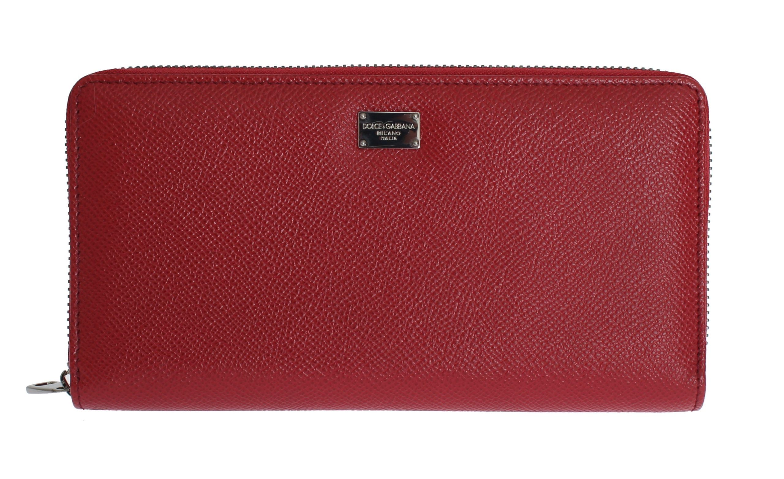 Red Dolce & Gabbana Red Dauphine Leather Zip Around Continental Wallet