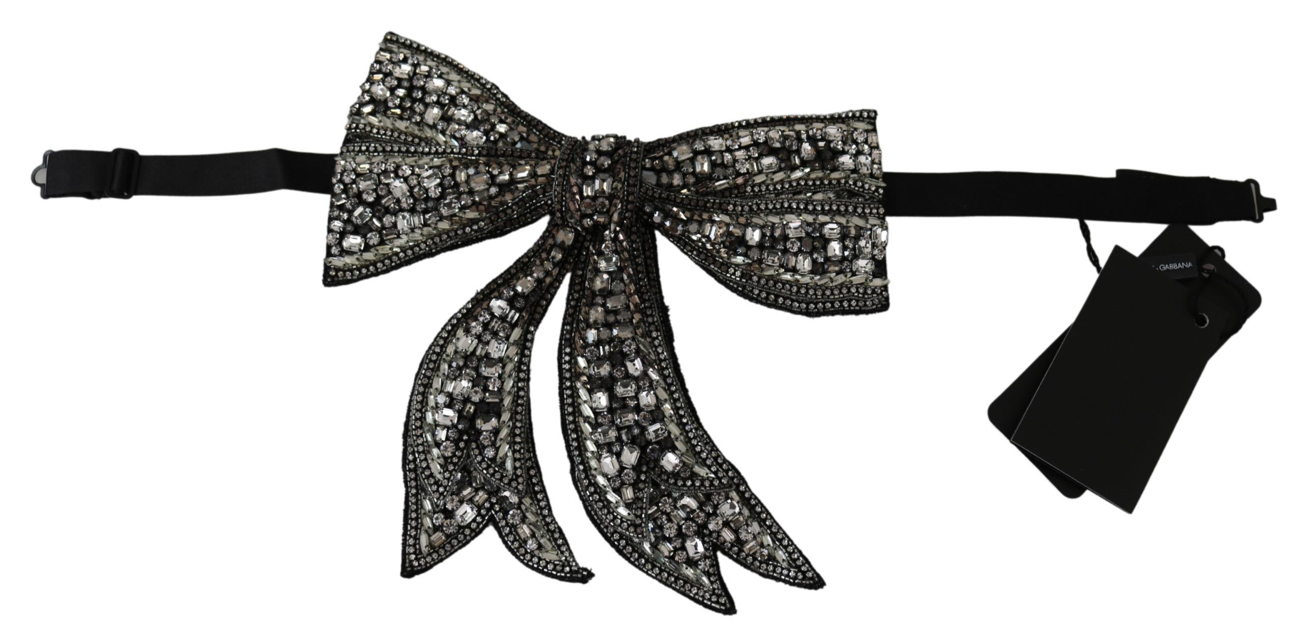 Silver Dolce & Gabbana Silver Tone 100% Silk Crystal Embellished Women  Bowtie