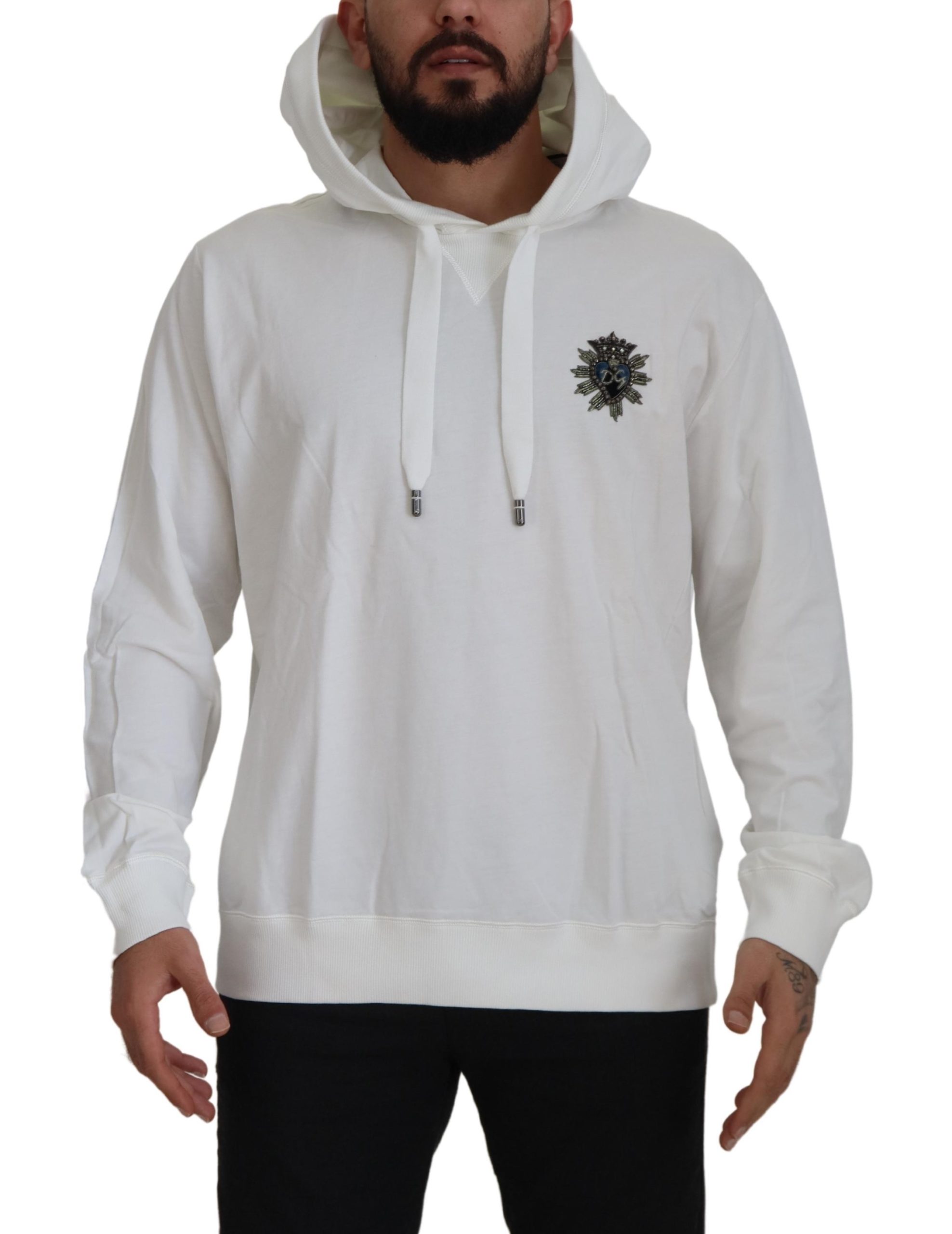 White Dolce & Gabbana White Cotton Hooded Sweatshirt Sweater IT54 | XL