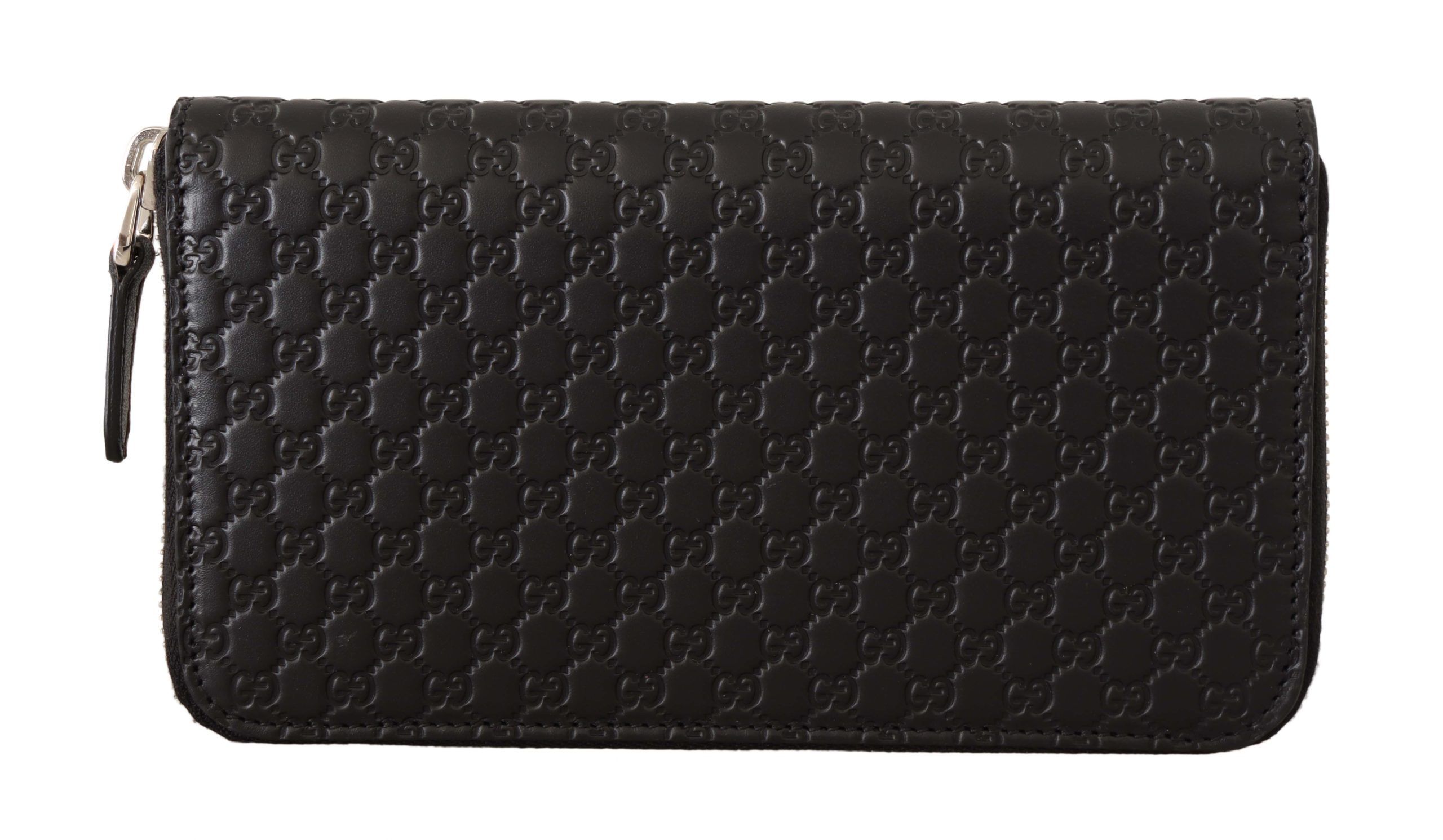 Black Gucci Elegant Black Leather Zip-Around Wallet