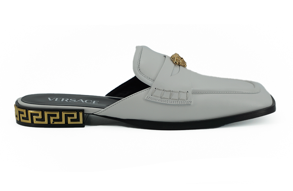 White Versace White Calf Leather Slides Flat Shoes EU36/US6
