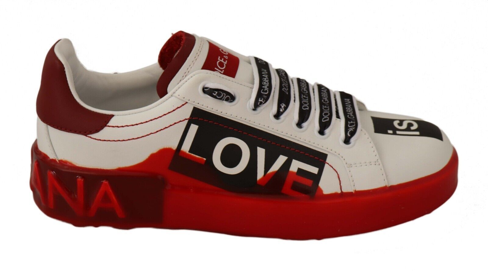 White Dolce & Gabbana Asymmetrical Graphic Leather Sneakers EU36/US5.5