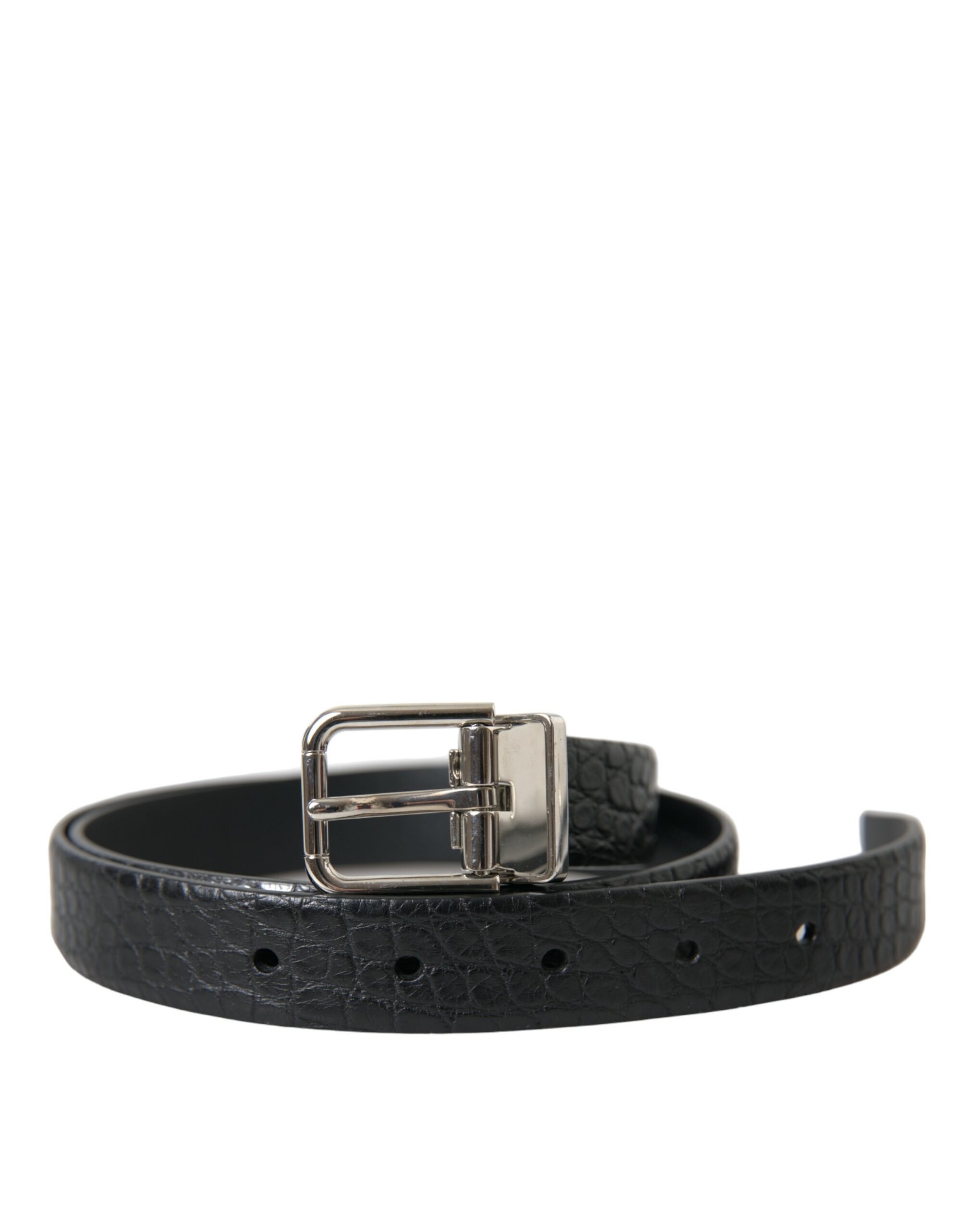Black Dolce & Gabbana Black Alligator Leather Silver Buckle Belt 85 cm / 34 Inches