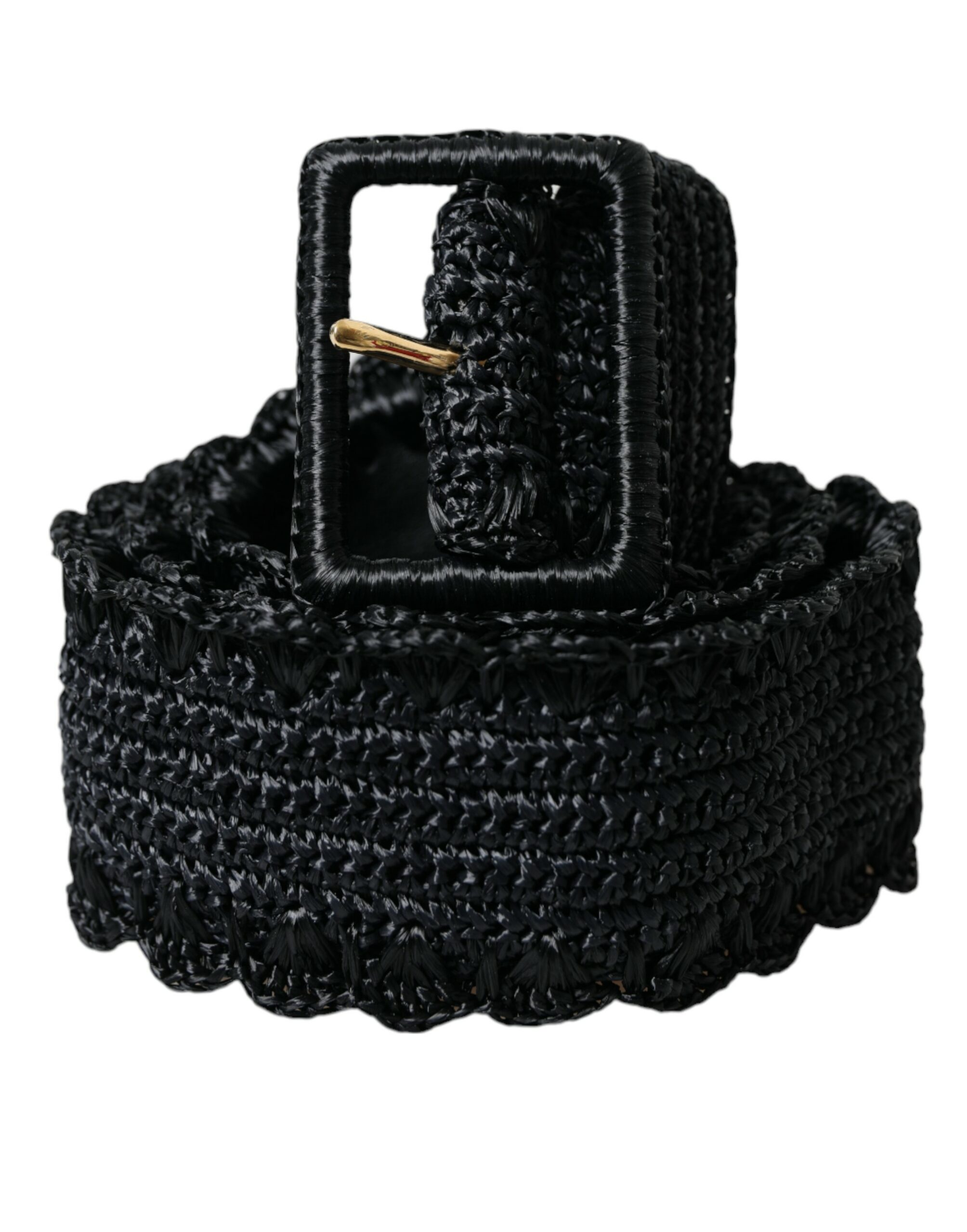 Black Dolce & Gabbana Black Braided Canvas Women Wide Waist Belt 85 cm / 34 Inches