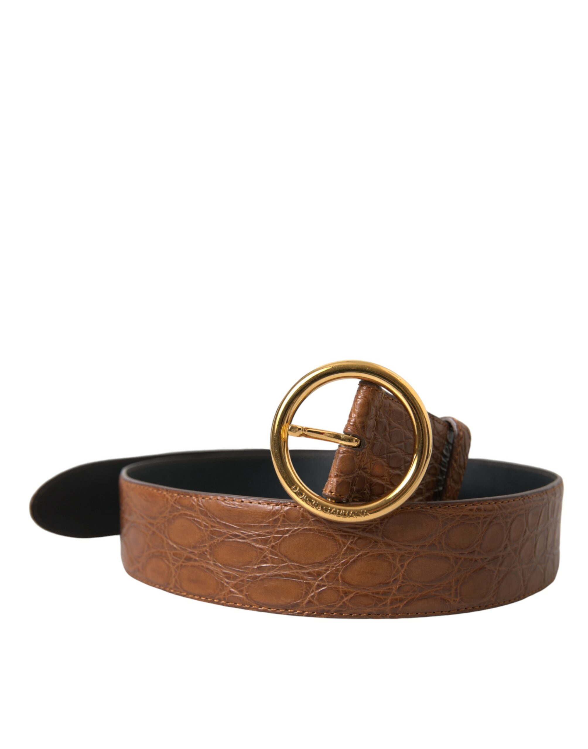 Brown Dolce & Gabbana Brown Exotic Leather Round Buckle Belt 95 cm / 38 Inches