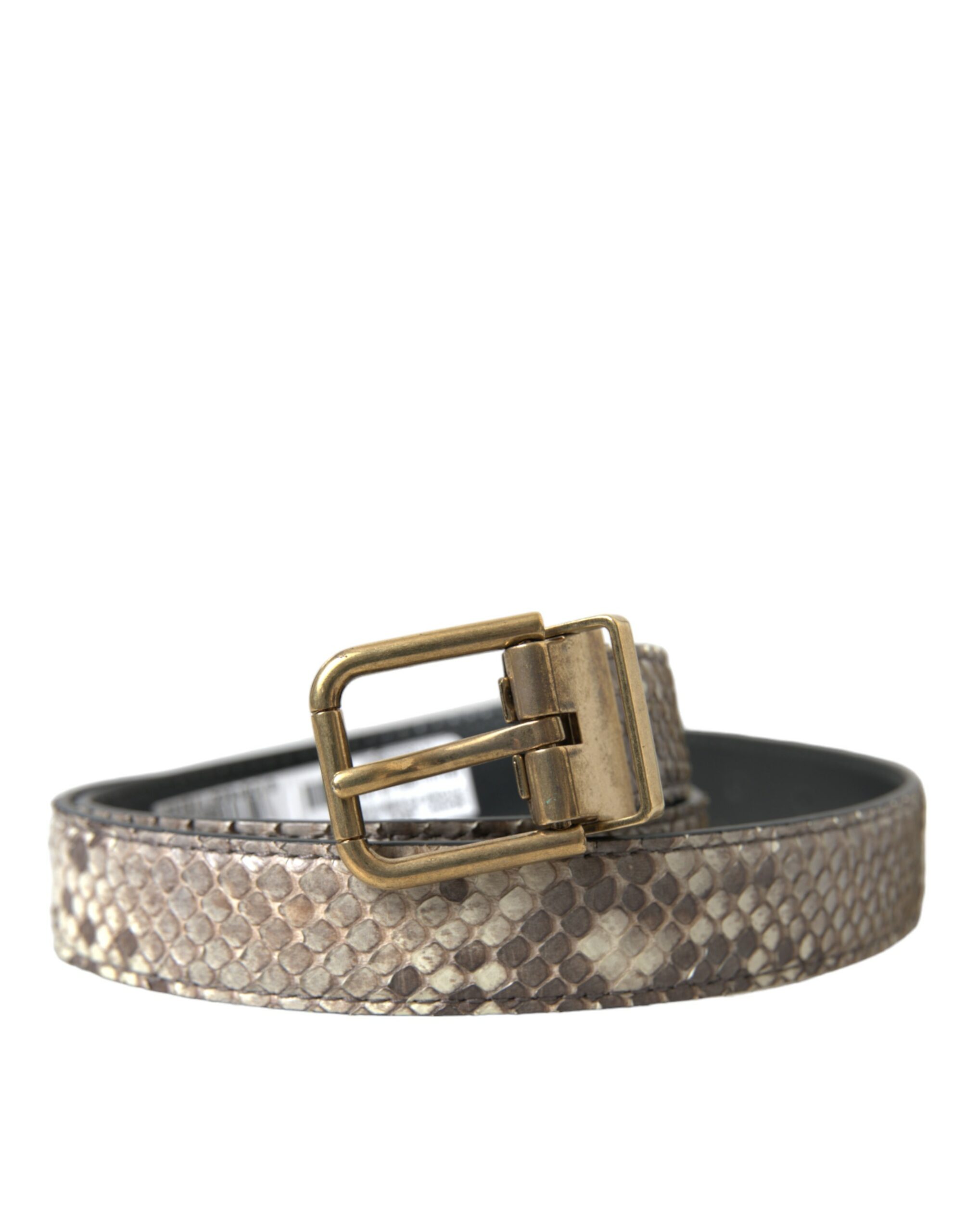 Dolce Gabbana Brown Python Leather Gold Metal Buckle Belt 80 cm 32 Inches